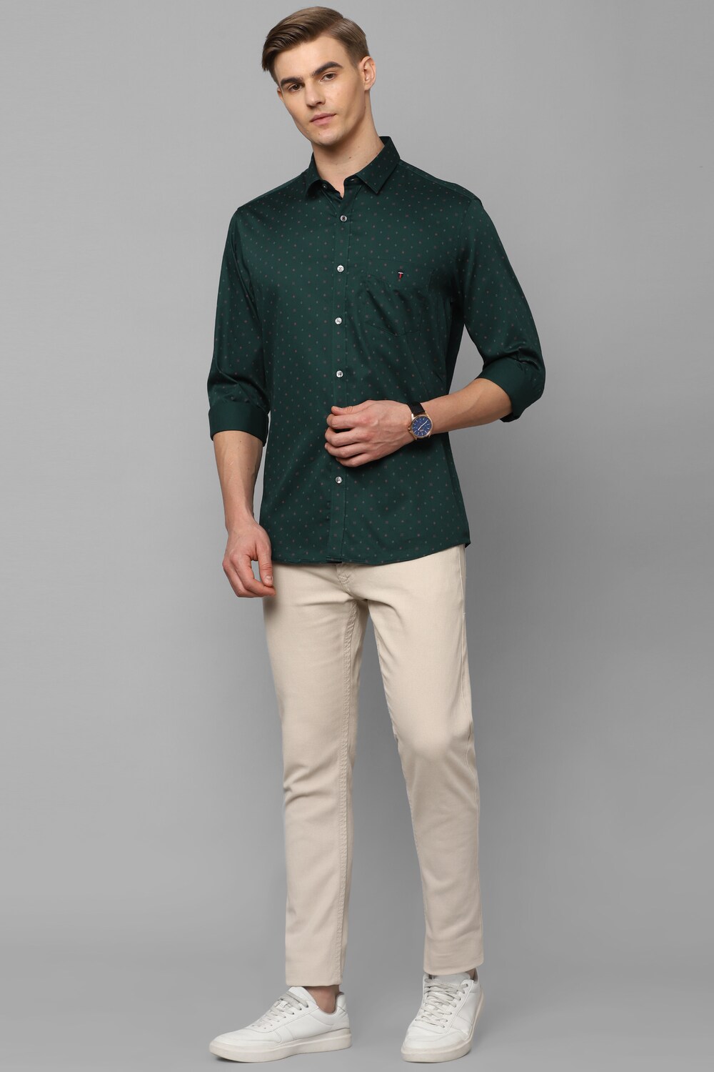 Men Green Slim Fit Print Full Sleeves Casual Shirt-Green