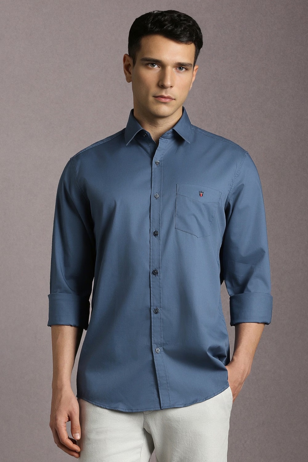 Men Blue Solid Full Sleeves Casual Shirt-Blue