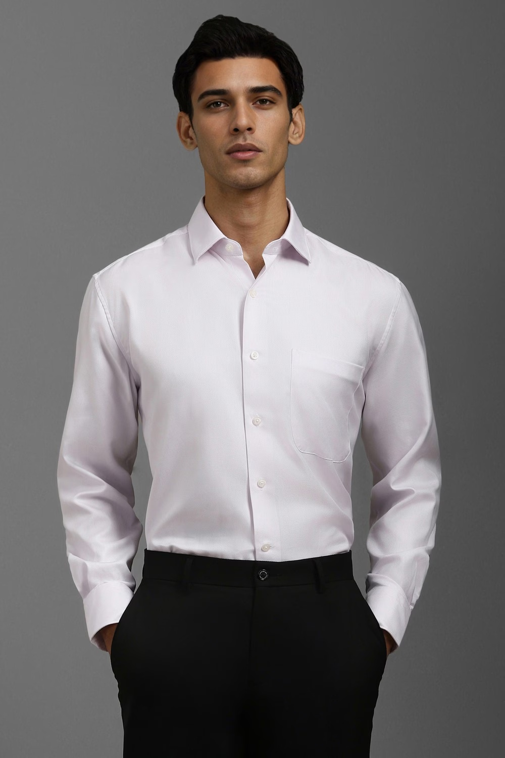 Men White Classic Fit Solid Full Sleeves Formal Shirt-White