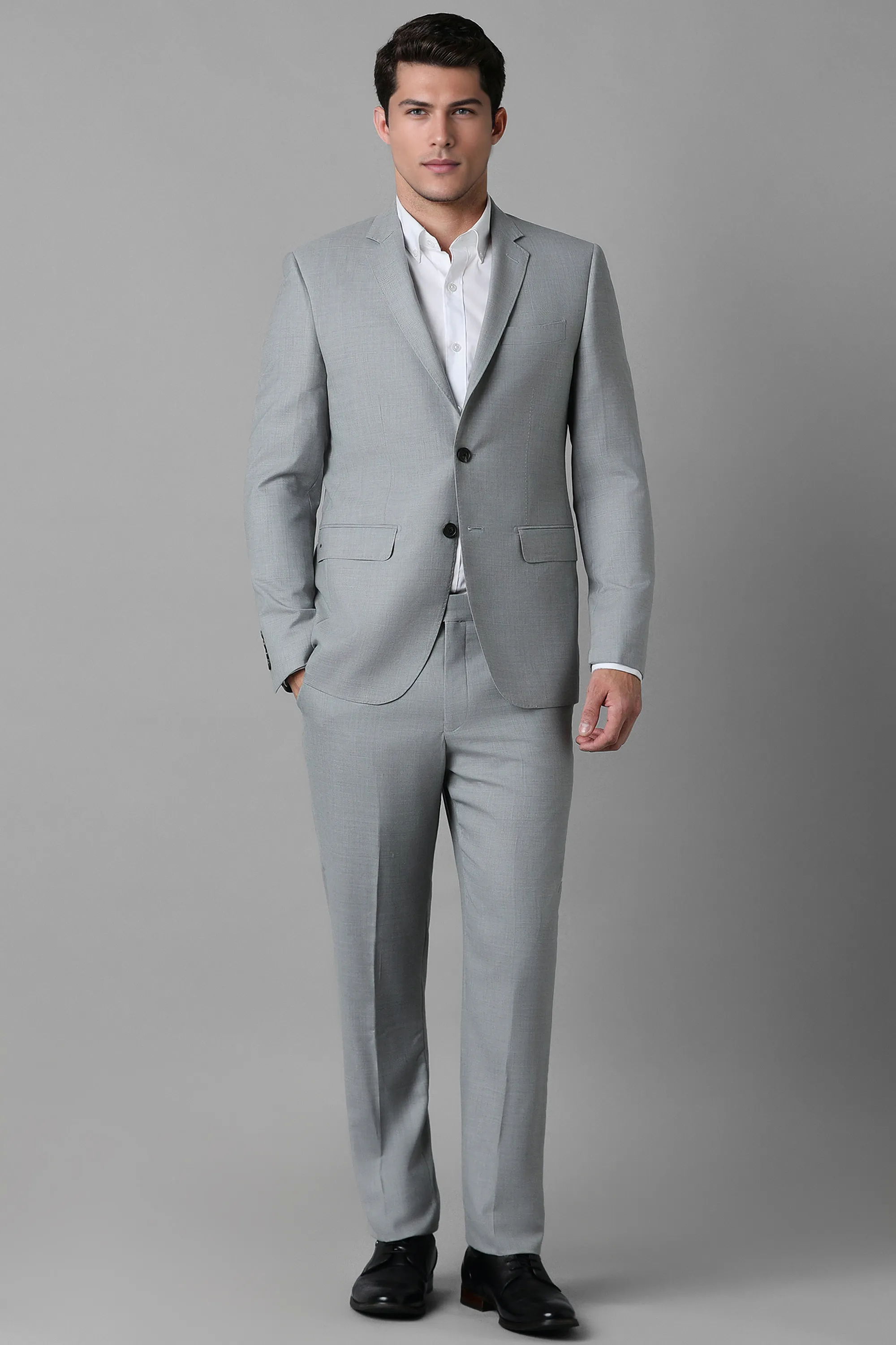 Men Grey Slim Fit Textured Formal Two Piece Suit-Grey