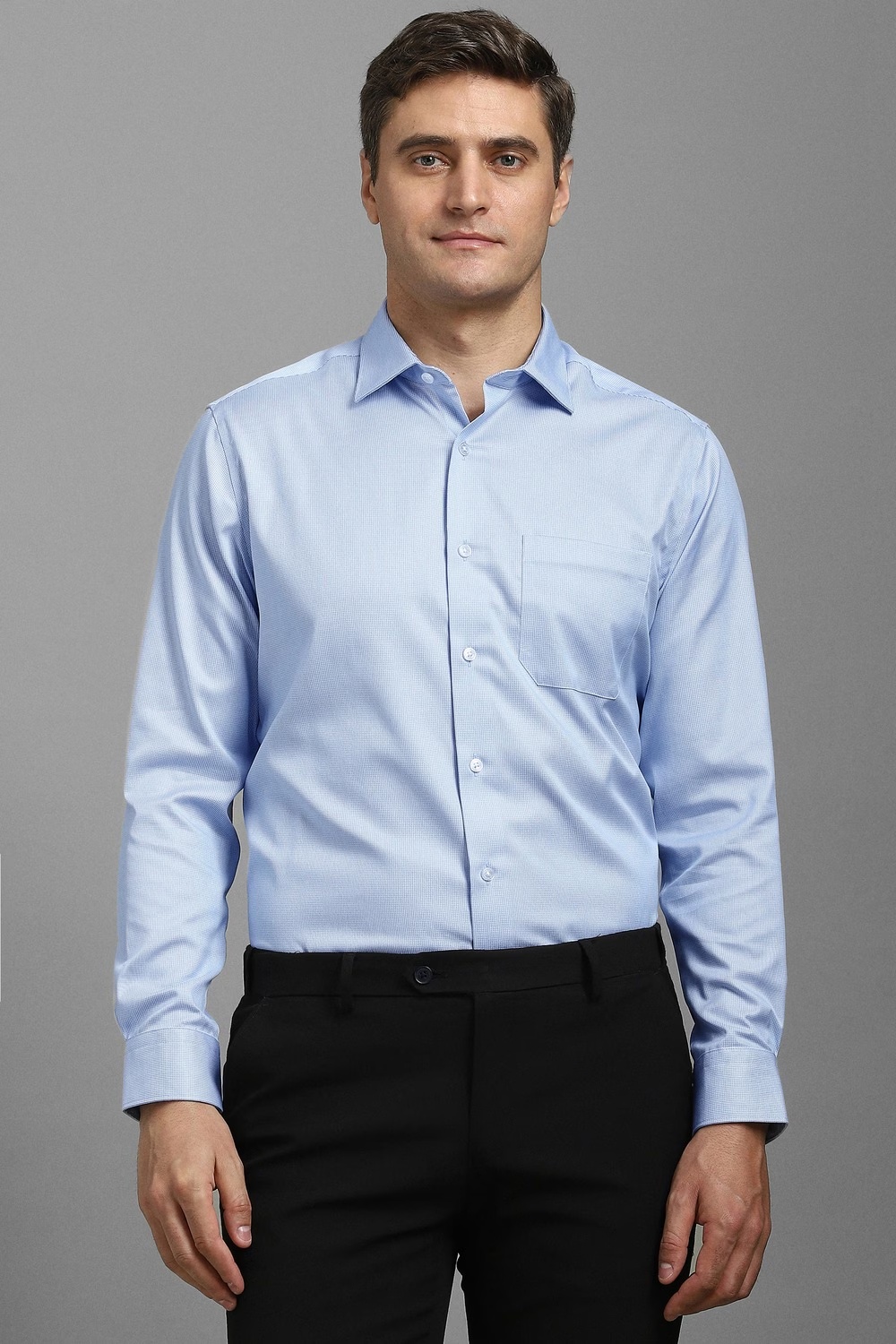 Men Blue Textured Full Sleeves Formal Shirt-Blue