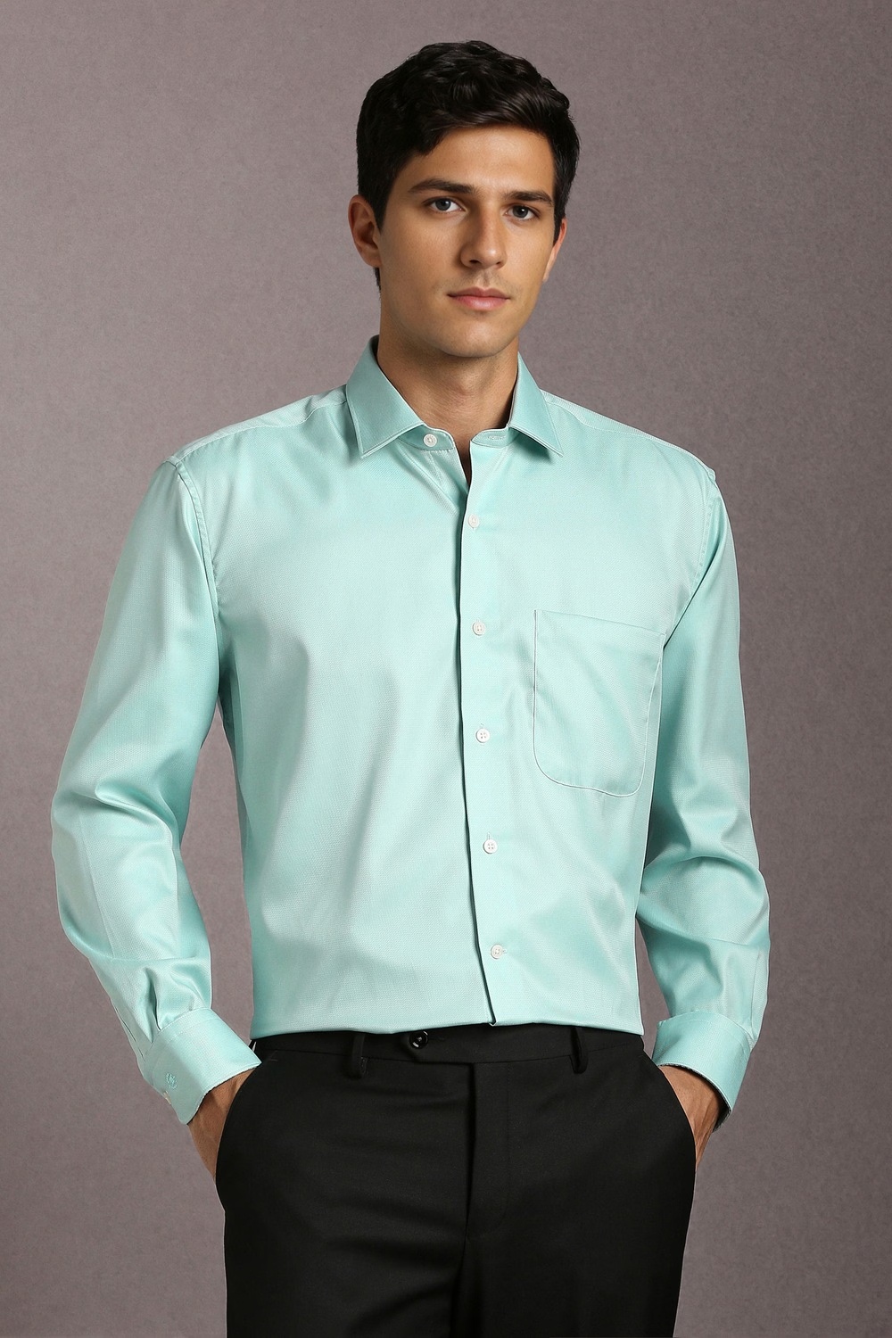Men Light Blue Textured Full Sleeves Formal Shirt-Light Blue