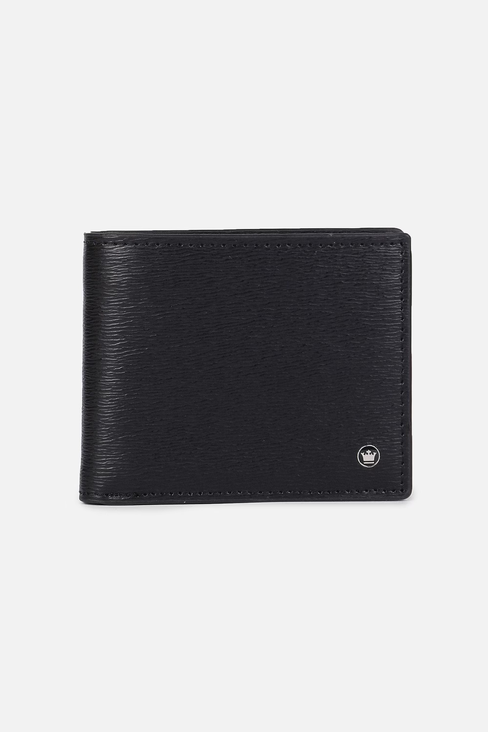 Men Black Textured Geneuine Leather Wallet-Black