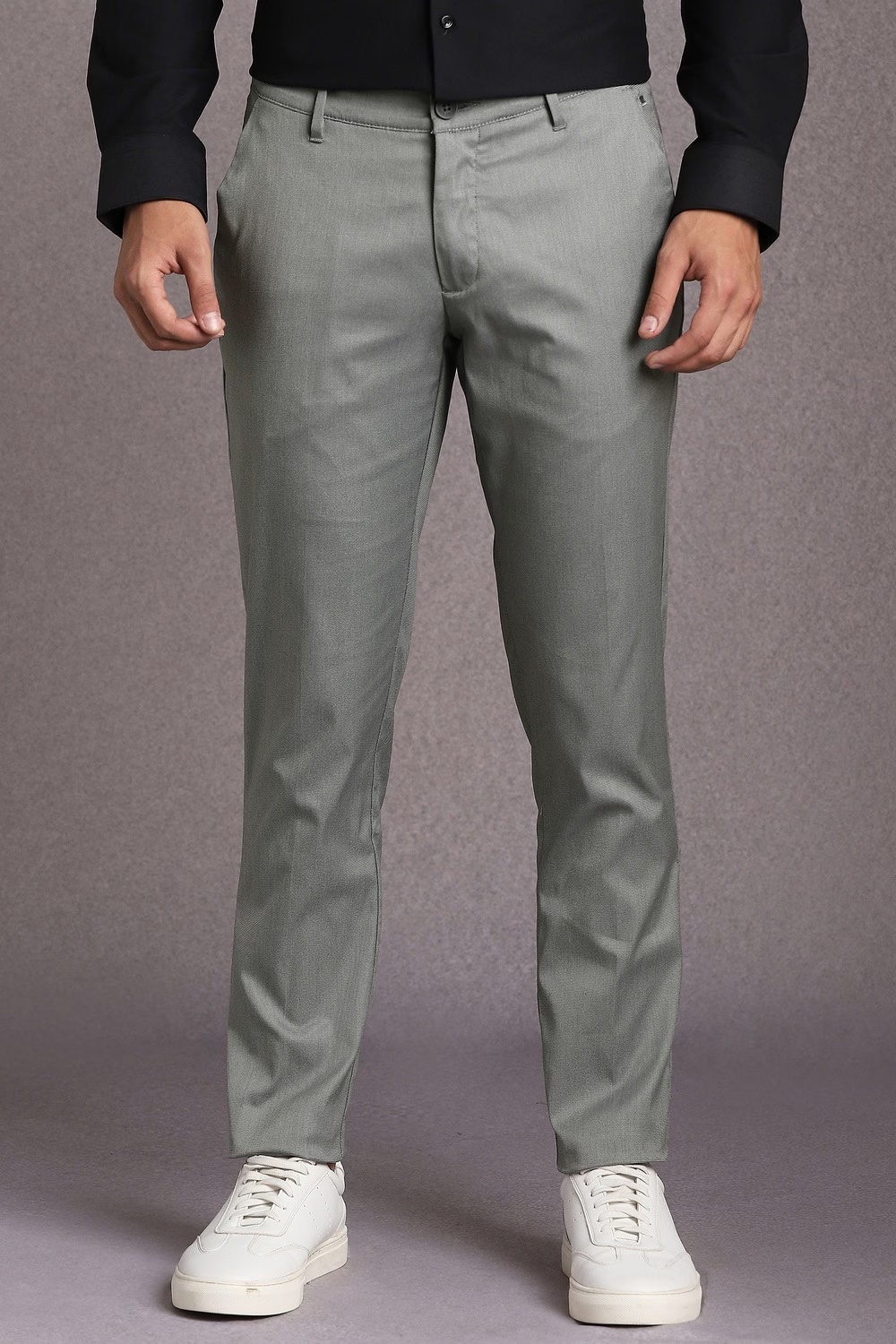 Men Grey Textured Flat Front Casual Trousers-Grey 1 42511-men-grey-textured-flat-front-casual-trousers-grey-1.jpg