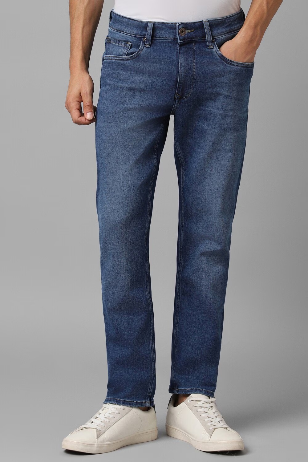 Men Navy Mid Slim Fit Jeans-Navy