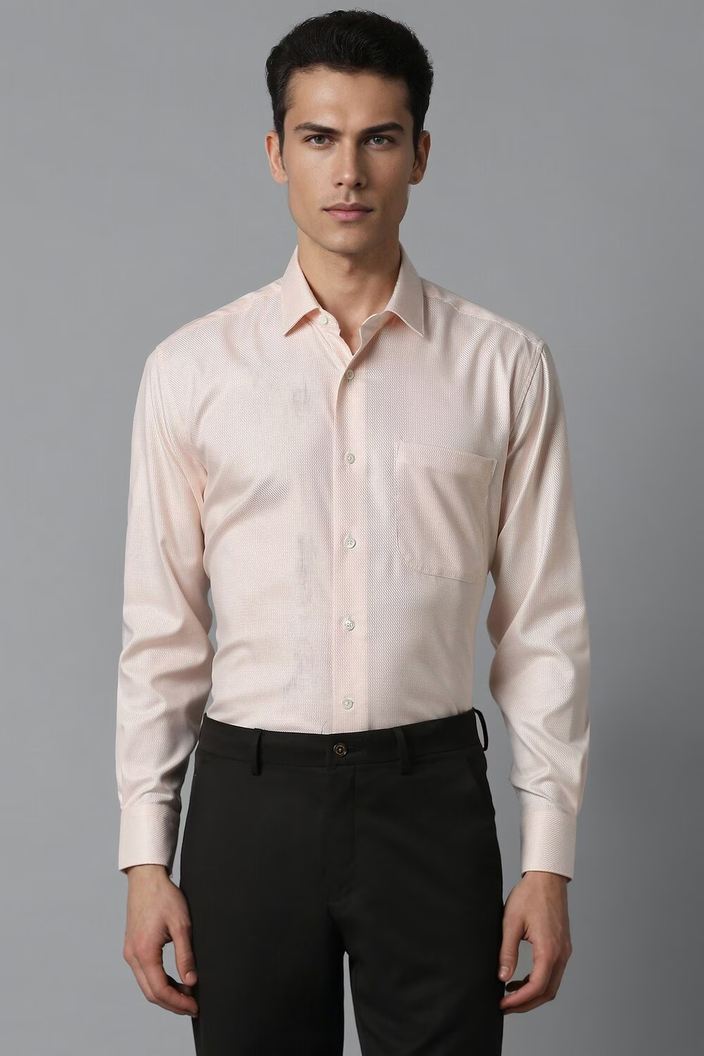 Men Peach Classic Fit Textured Full Sleeves Formal Shirt-Peach