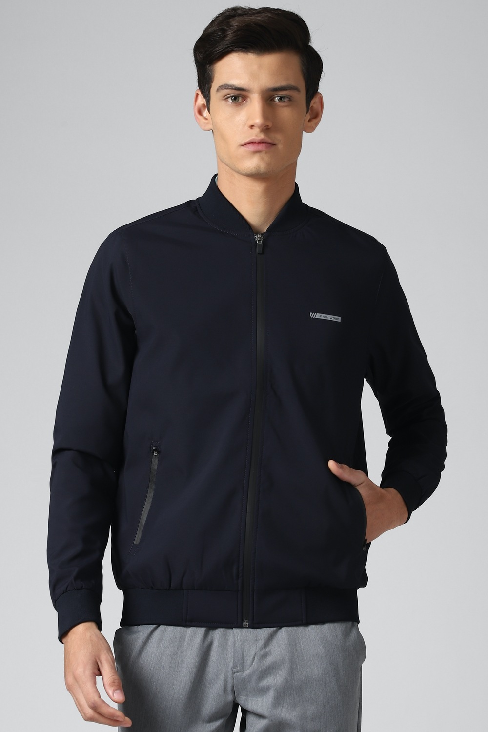 Men Casual Navy Solid Jackets-Navy