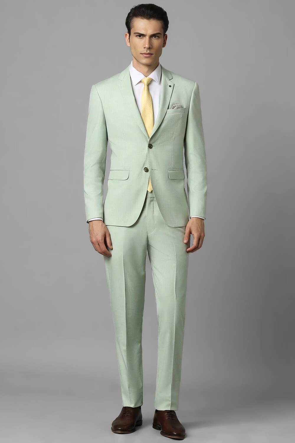 Men Green Slim Fit Check Formal Two Piece Suit-Green