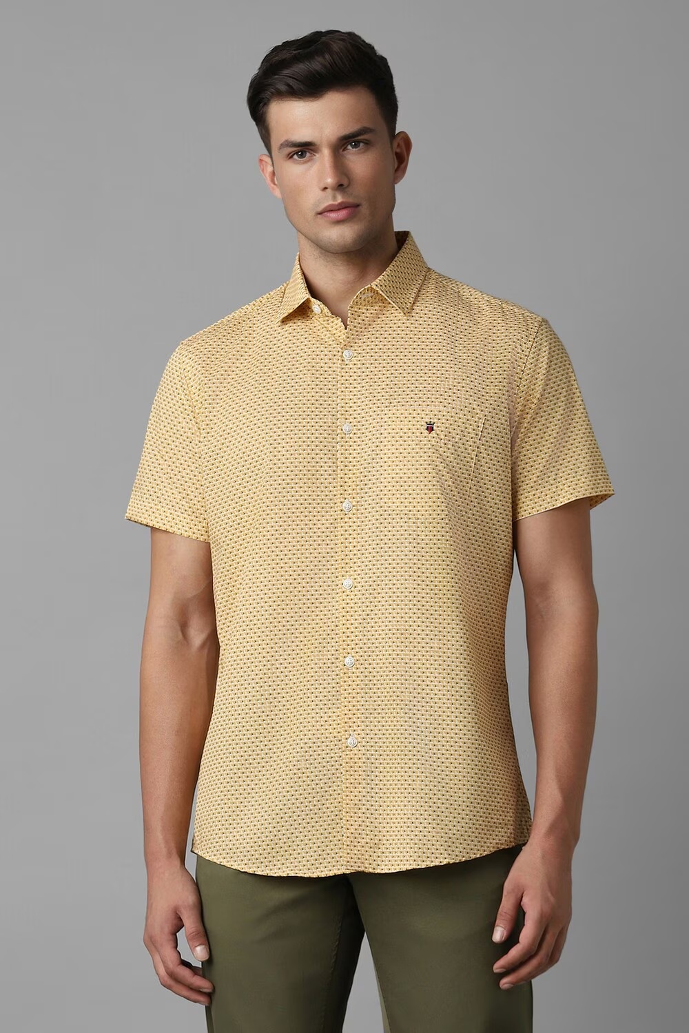 Men Yellow Slim Fit Print Half Sleeves Casual Shirt-Yellow