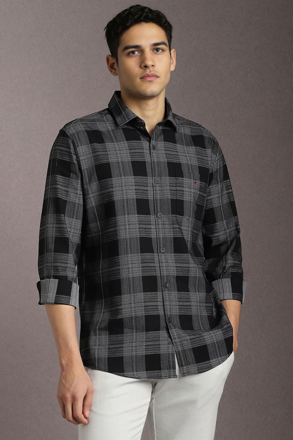 Men Black Check Full Sleeves Casual Shirt-Black