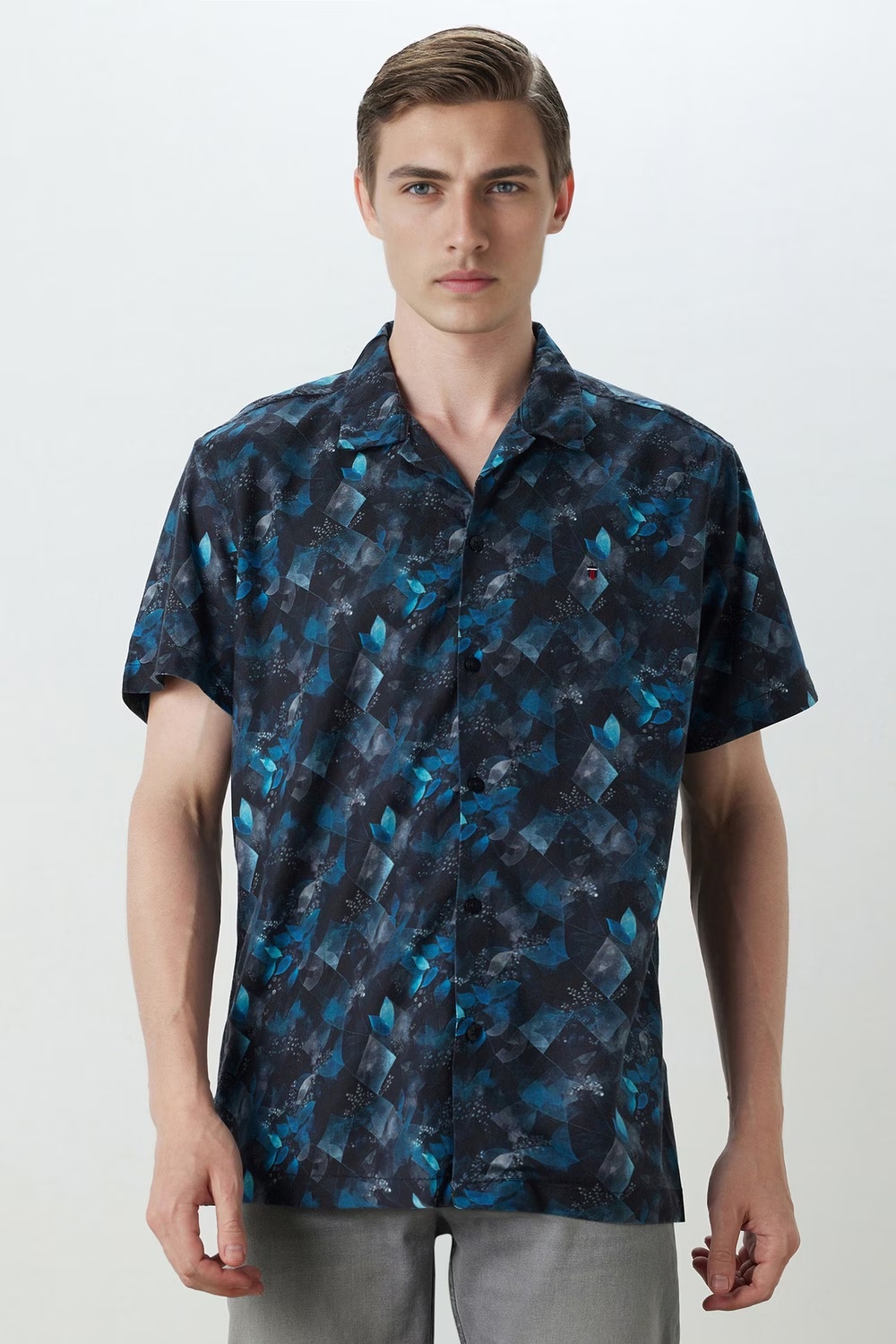 Men Navy Print Half Sleeves Casual Shirt-Navy