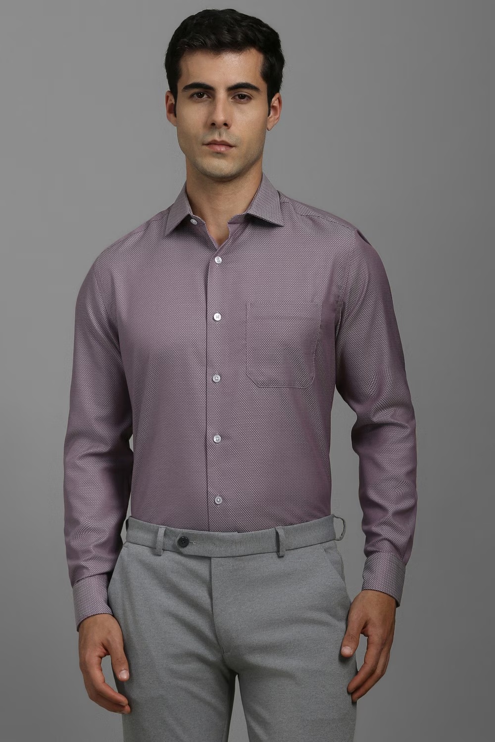 Men Purple Classic Fit Textured Full Sleeves Formal Shirt-Purple