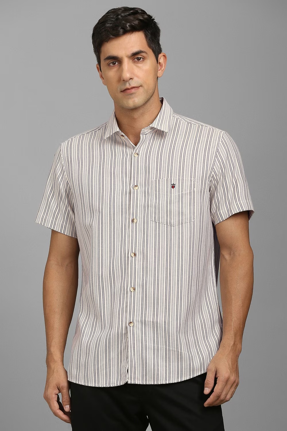 Men Beige Stripe Half Sleeves Casual Shirt-Beige