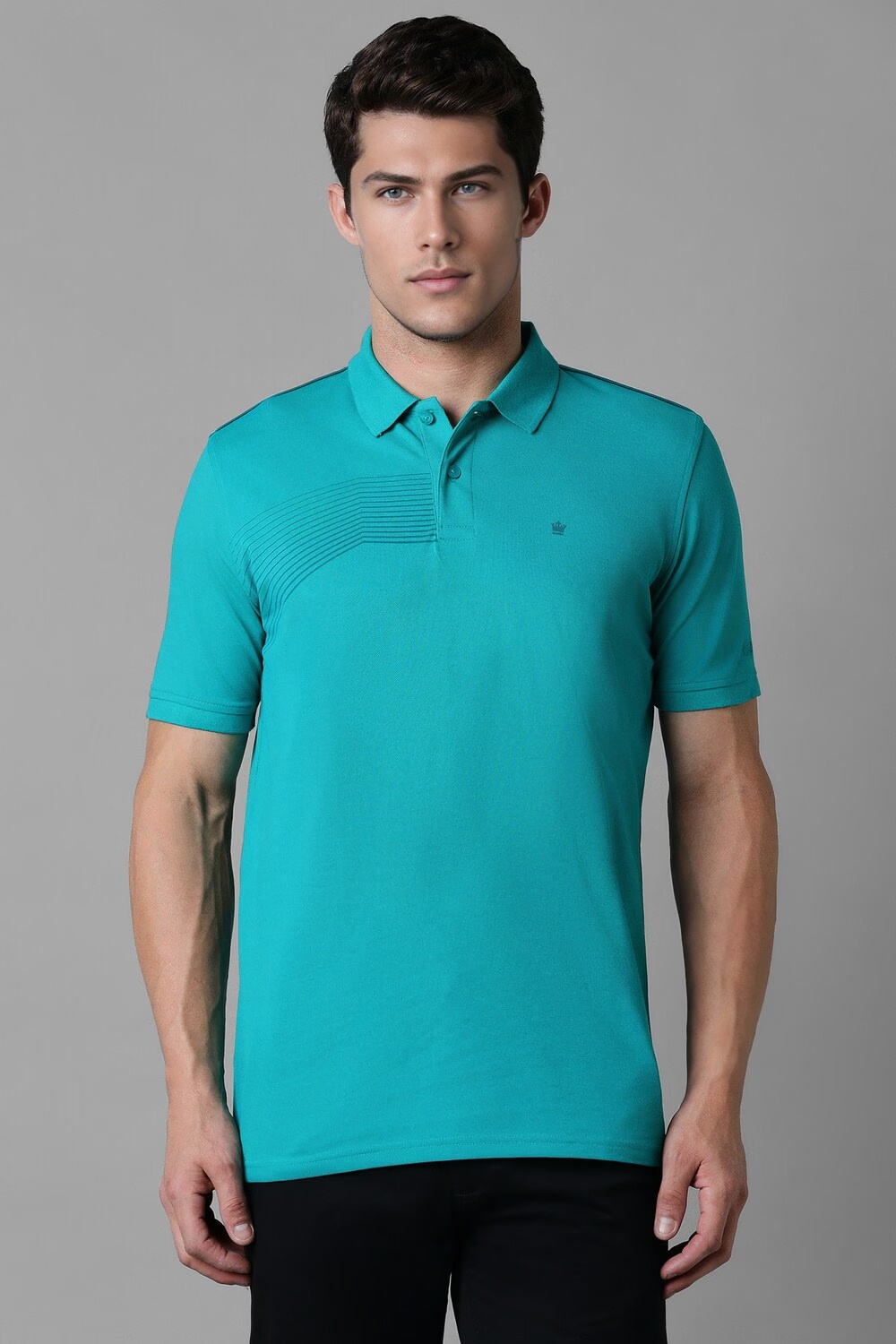 Men Blue Patterned Polo Neck T-shirt-Blue