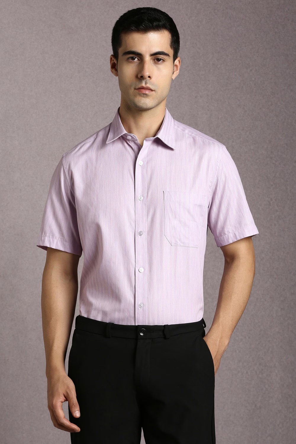 Men Lilac Textured Half Sleeves Formal Shirt-Lilac