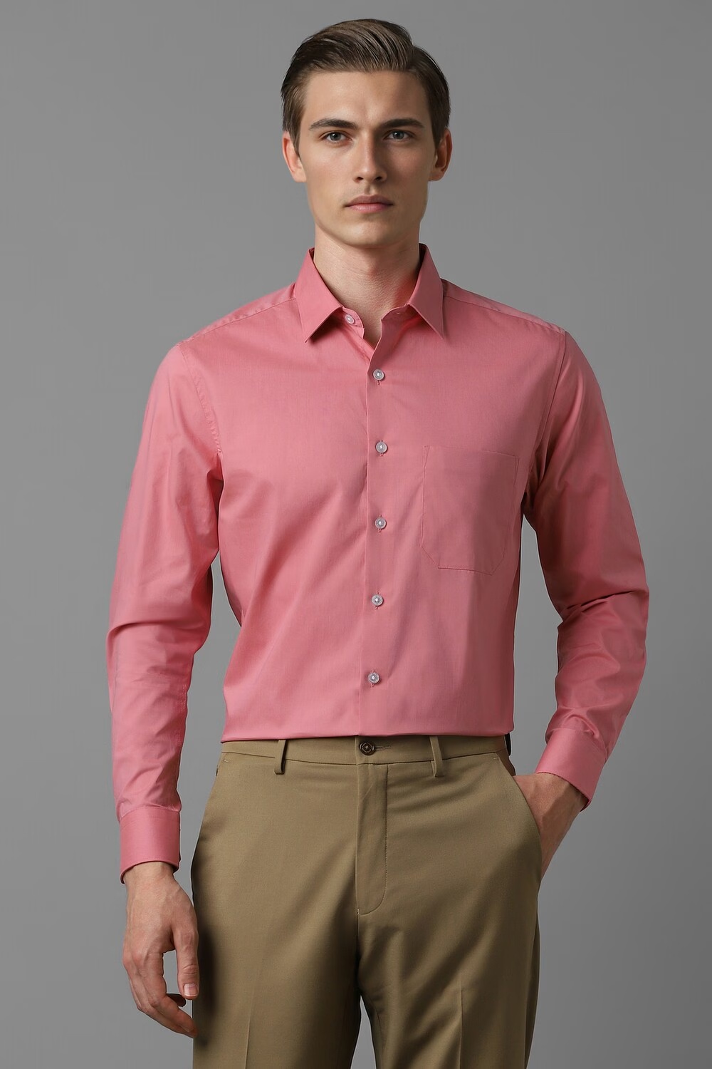 Men Pink Slim Fit Solid Full Sleeves Formal Shirt-Pink
