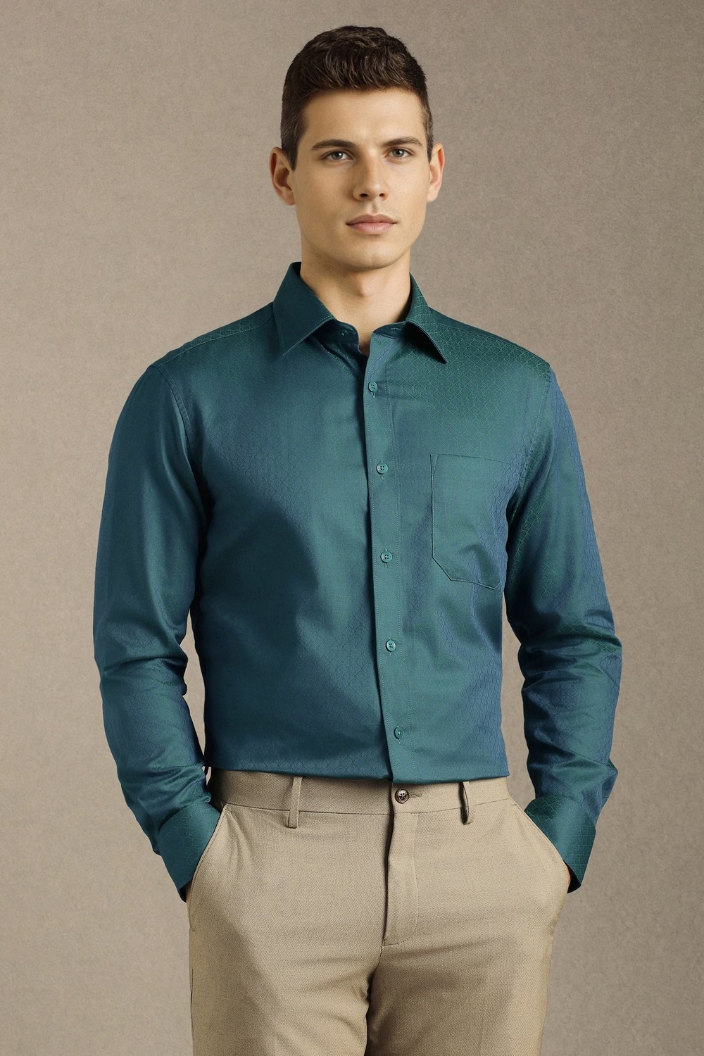 Men Blue Textured Full Sleeves Formal Shirt-Blue