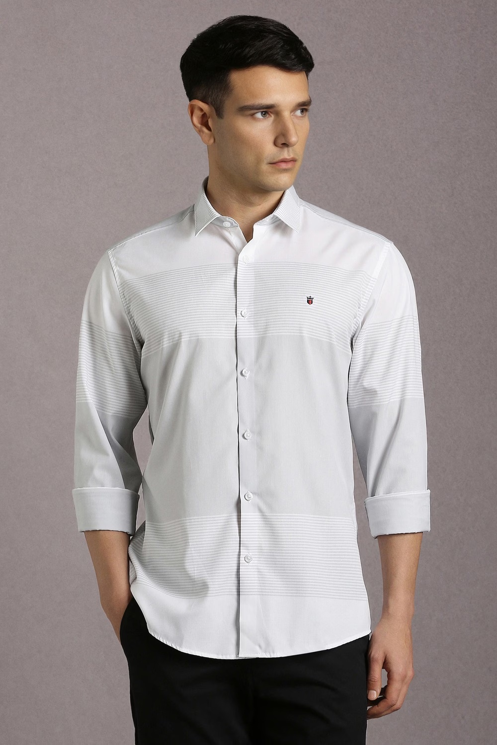 Men White Stripe Full Sleeves Casual Shirt-White
