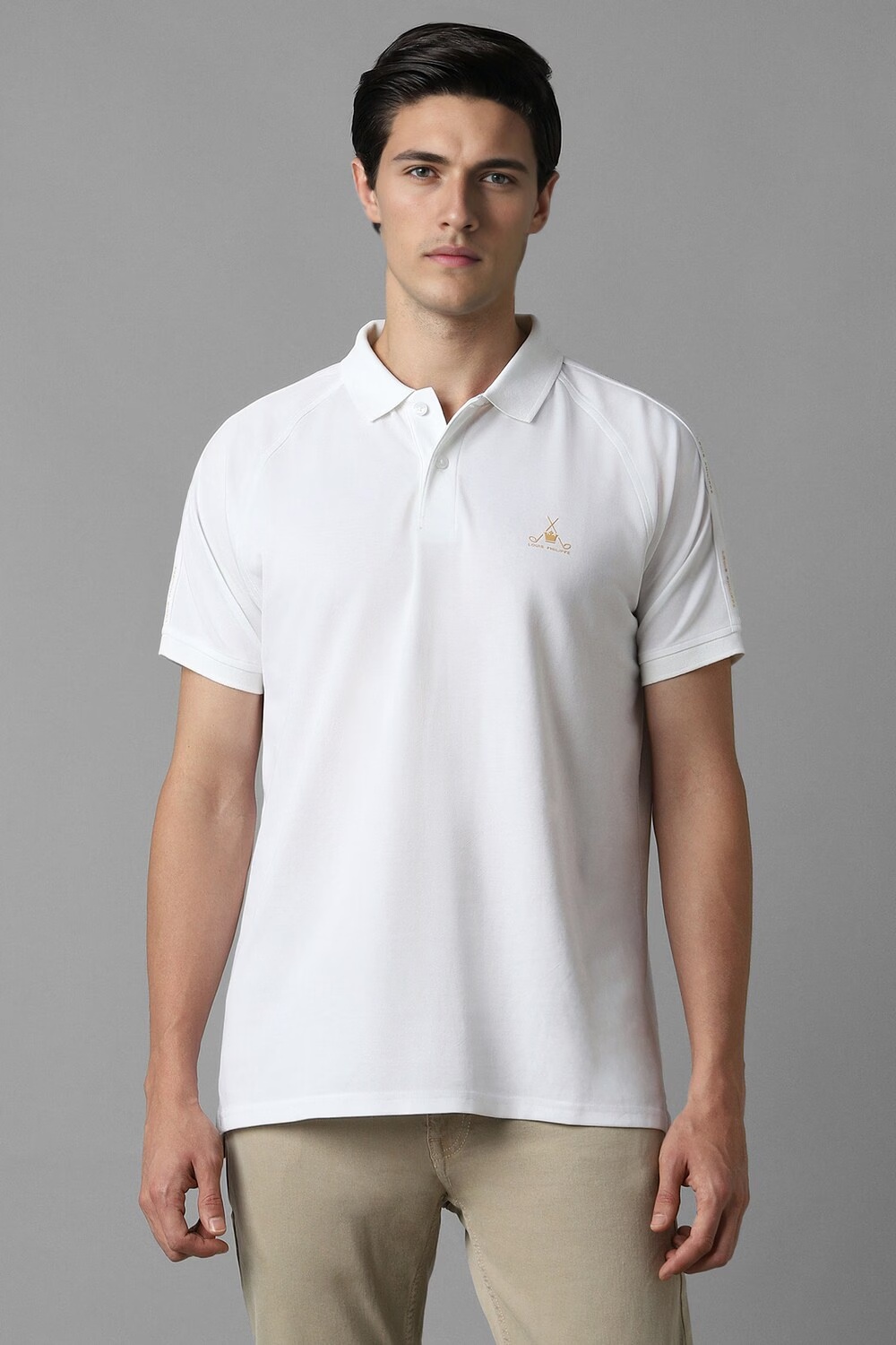 Men White Solid Polo Neck T-shirt-White