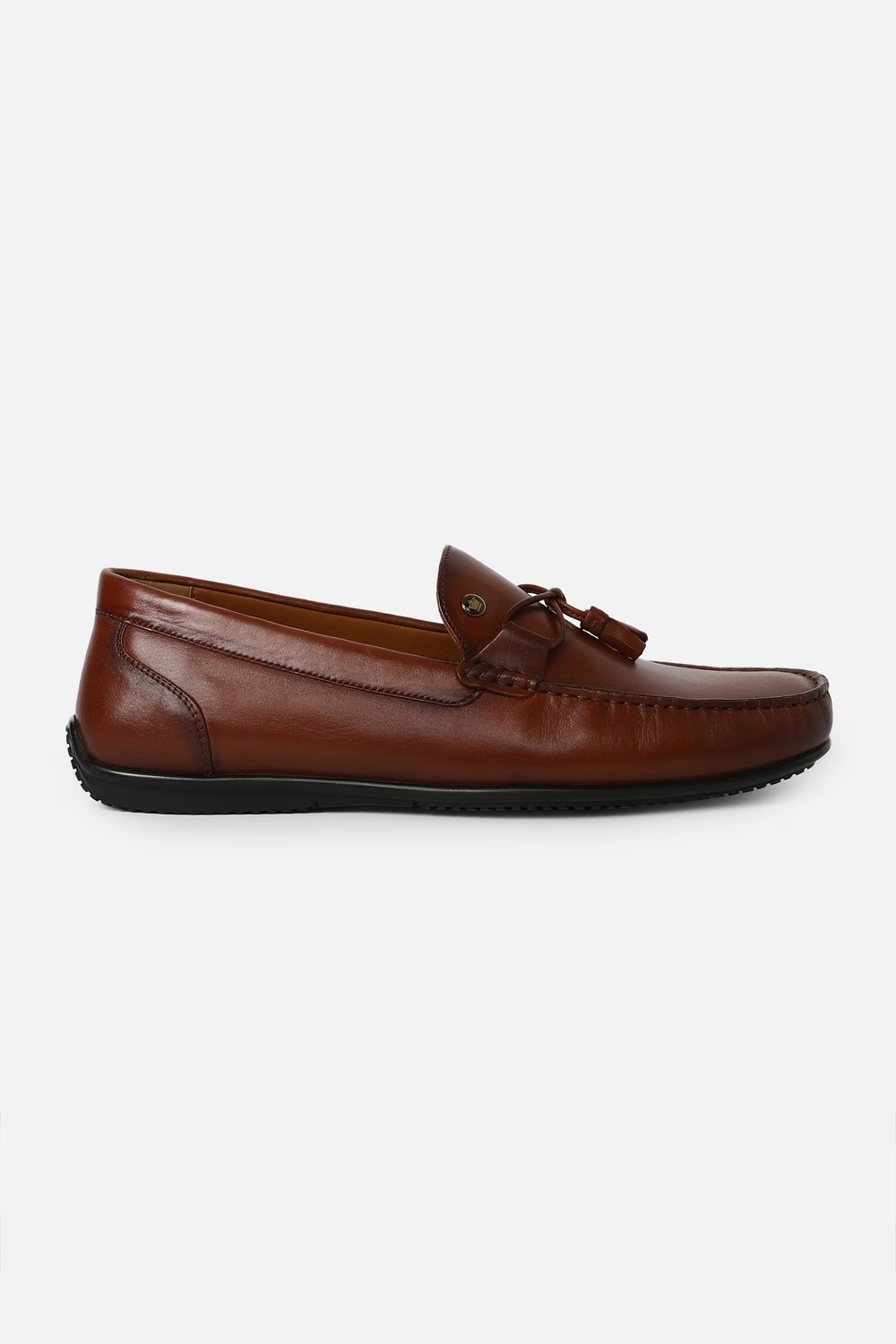 Men Tassel Detail Moccassin Leather Brown Slip On Shoes-Brown
