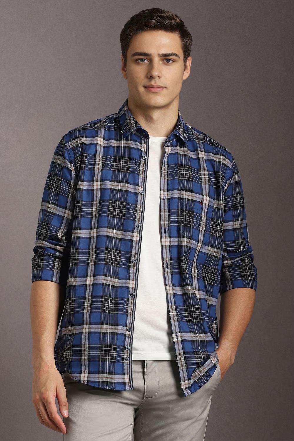 Men Navy Check Full Sleeves Casual Shirt-Navy
