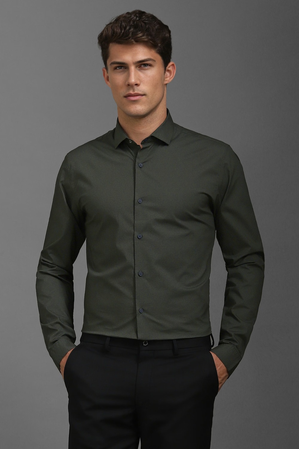 Men Green Super Slim Fit Print Full Sleeves Casual Shirt-Green