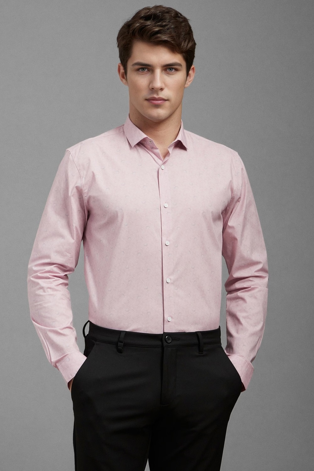 Men Pink Super Slim Fit Print Full Sleeves Casual Shirt-Pink