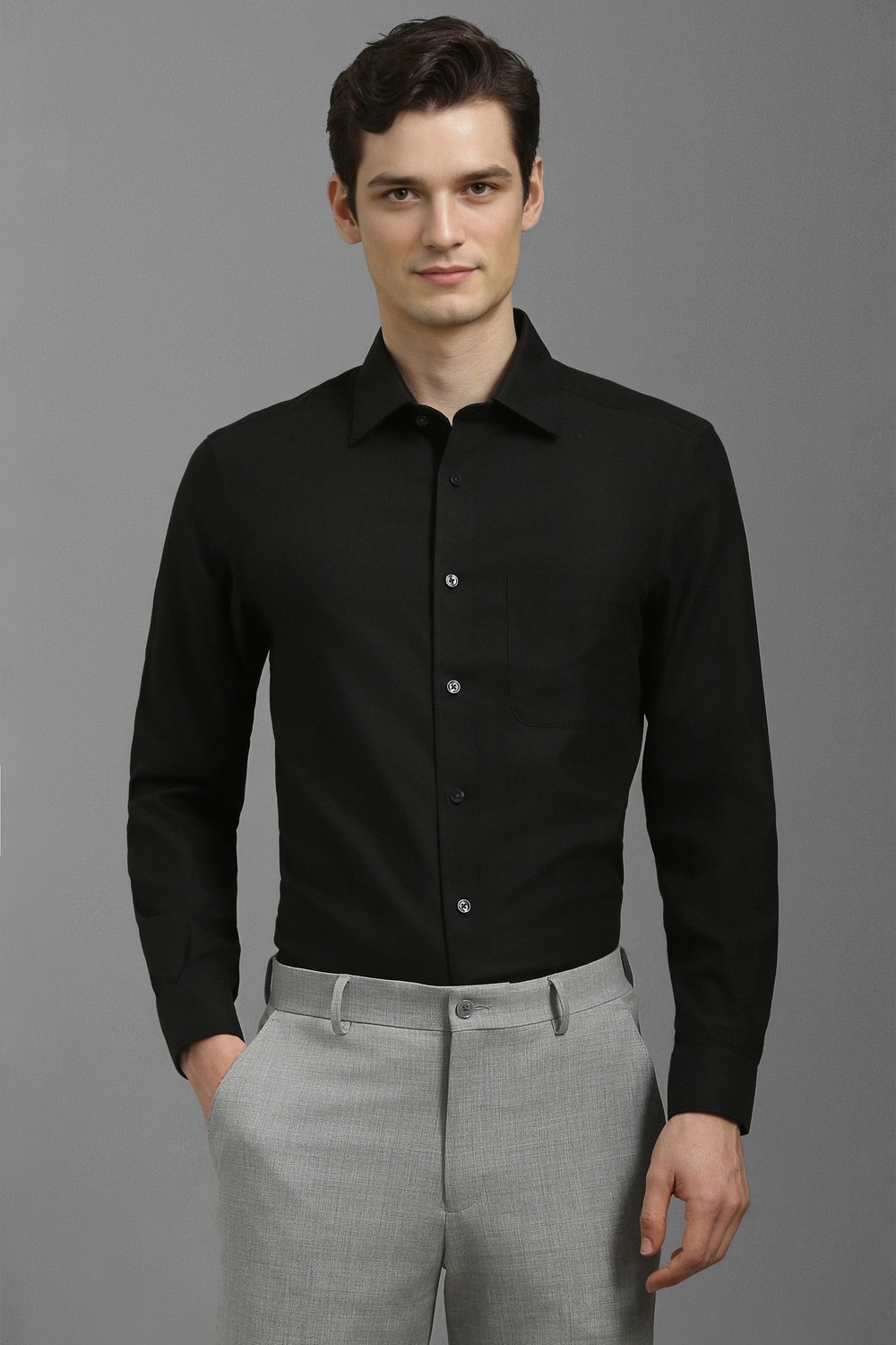 Men Black Classic Fit Textured Full Sleeves Formal Shirt-Black