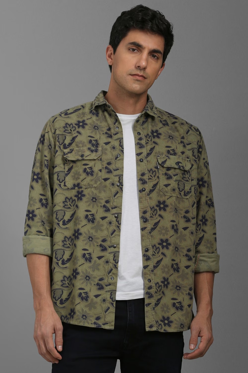 Men Green Slim Fit Print Full Sleeves Casual Shirt-Green