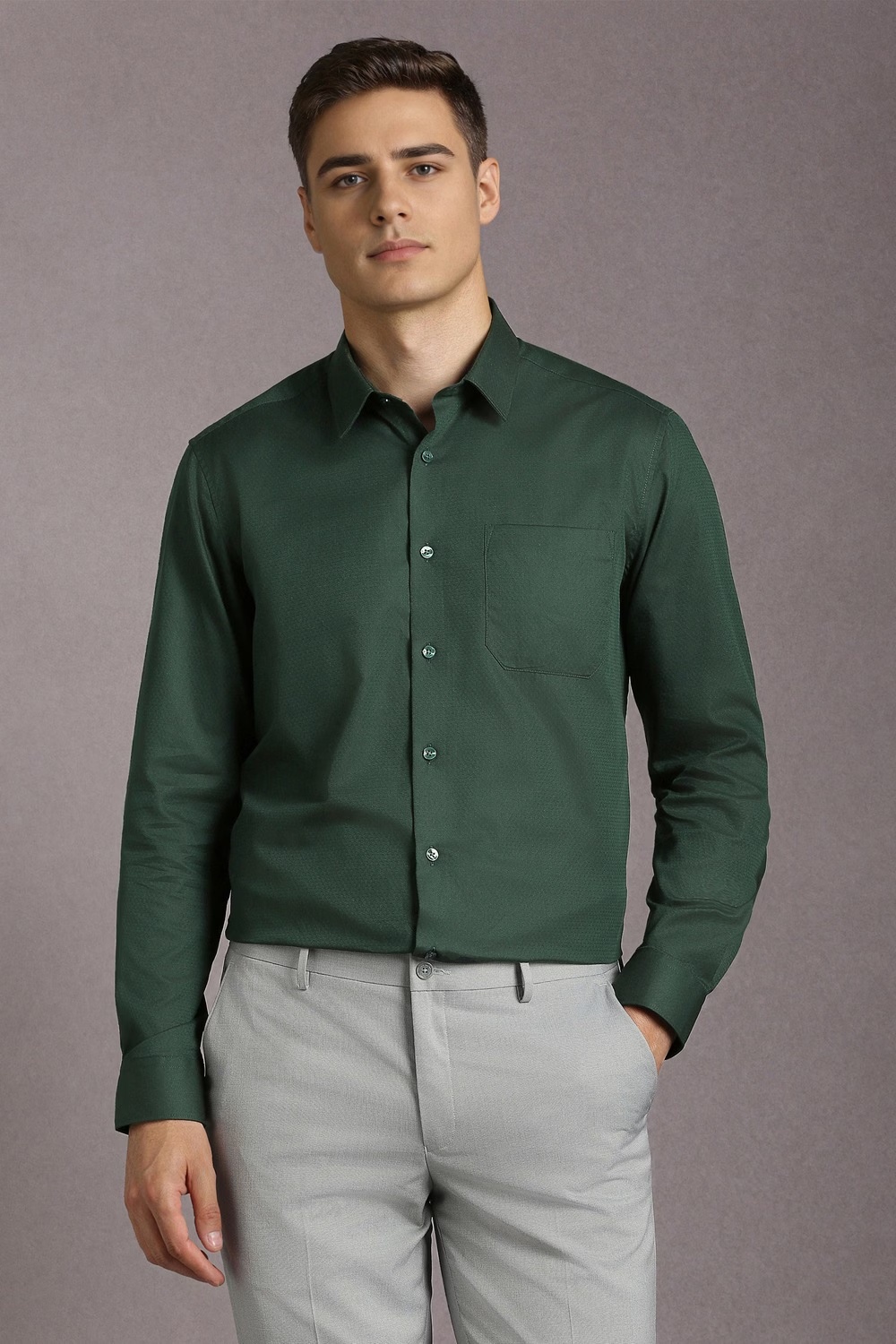 Men Green Textured Full Sleeves Formal Shirt-Green