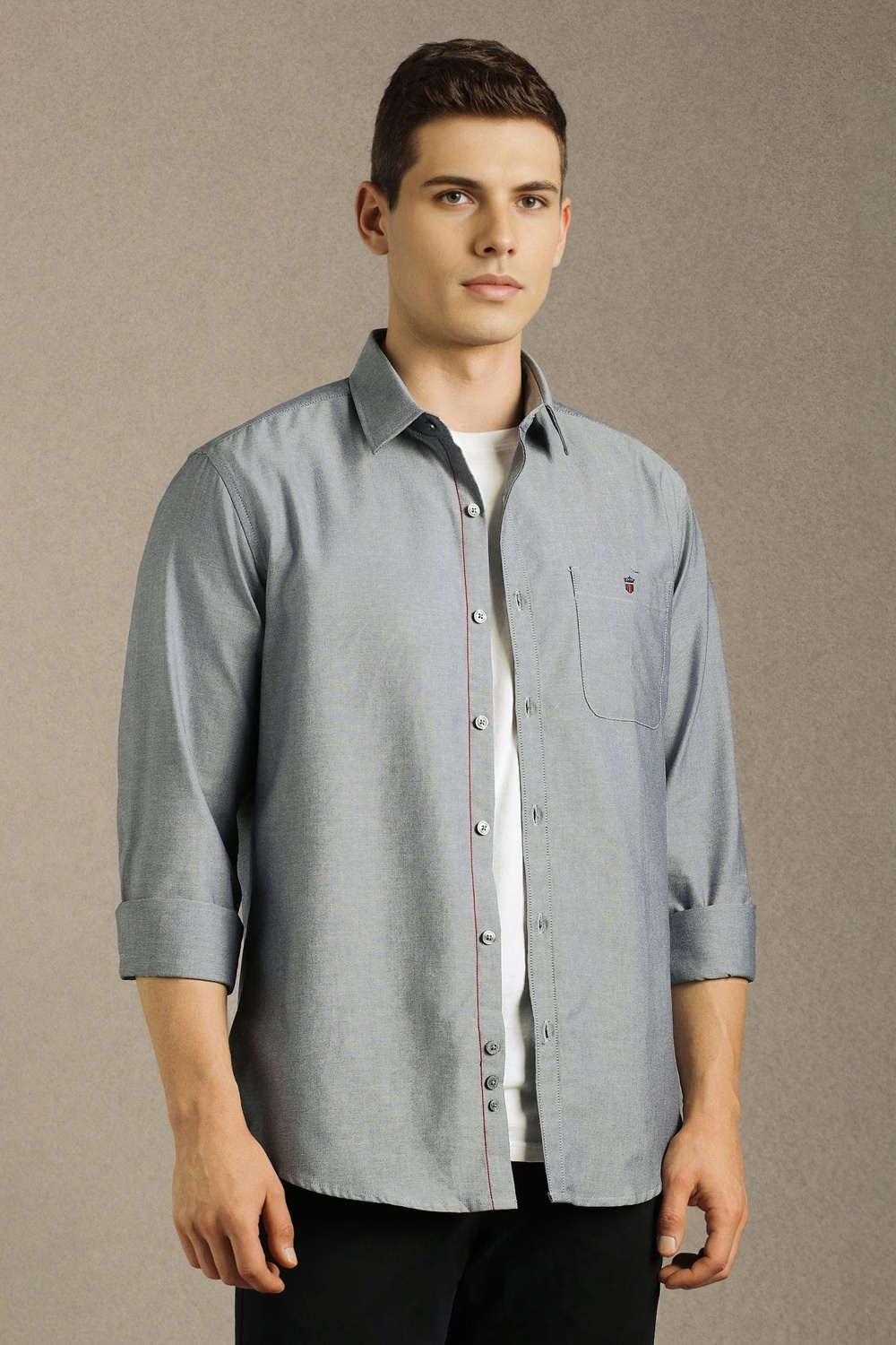 Men Grey Textured Full Sleeves Casual Shirt-Grey