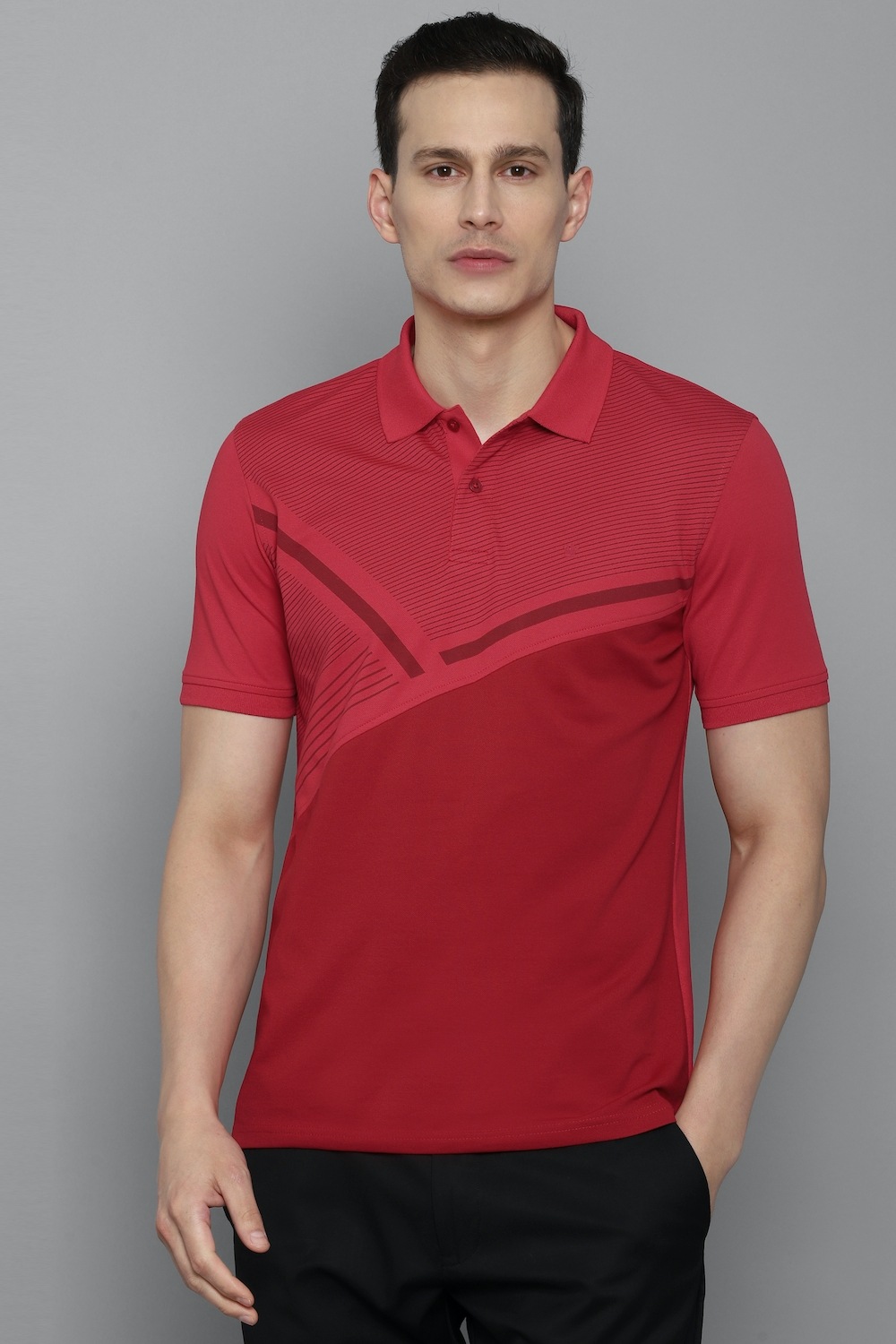 Men Red Print Polo Neck T-shirt-Red