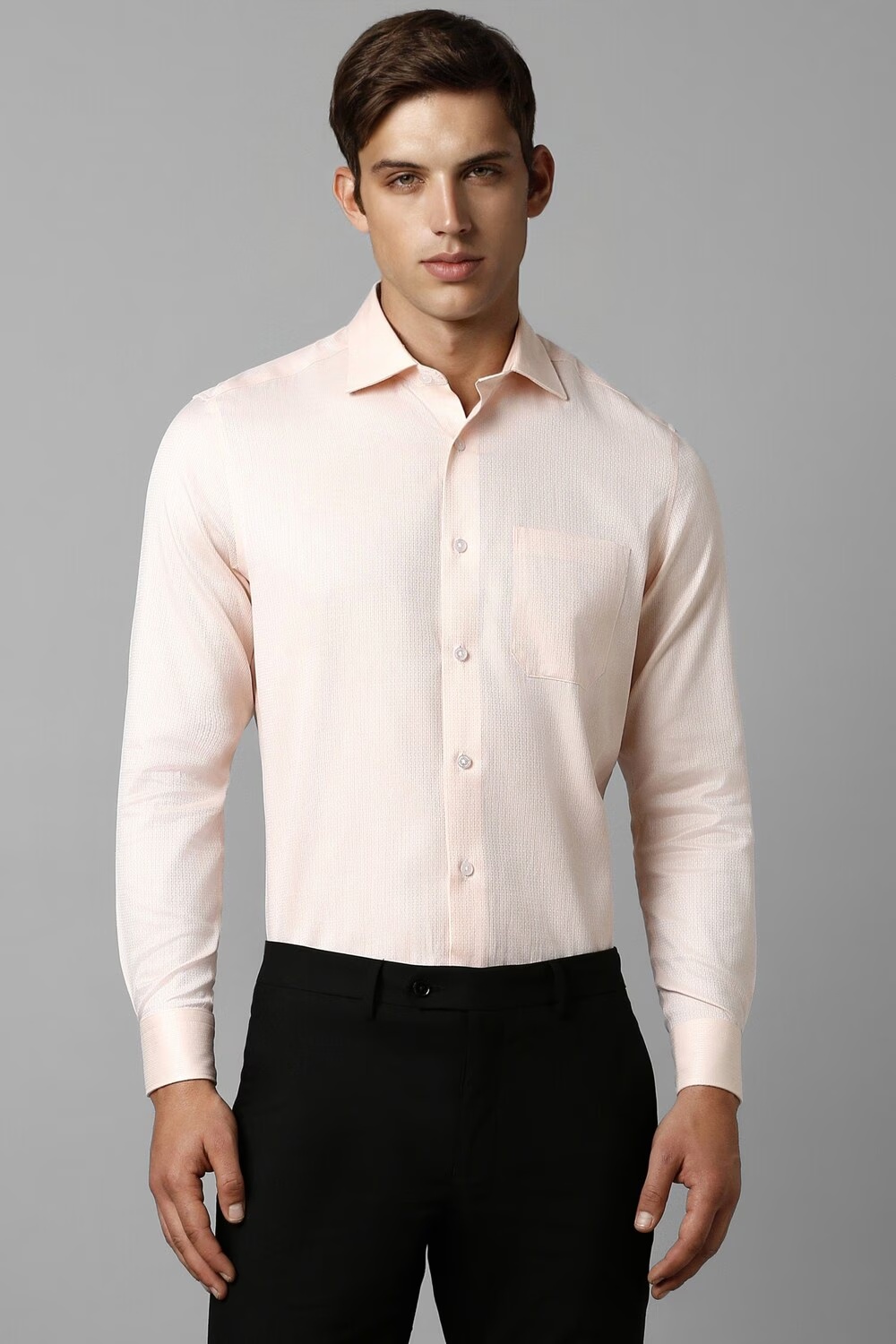 Men Beige Classic Fit Solid Full Sleeves Formal Shirt-Beige