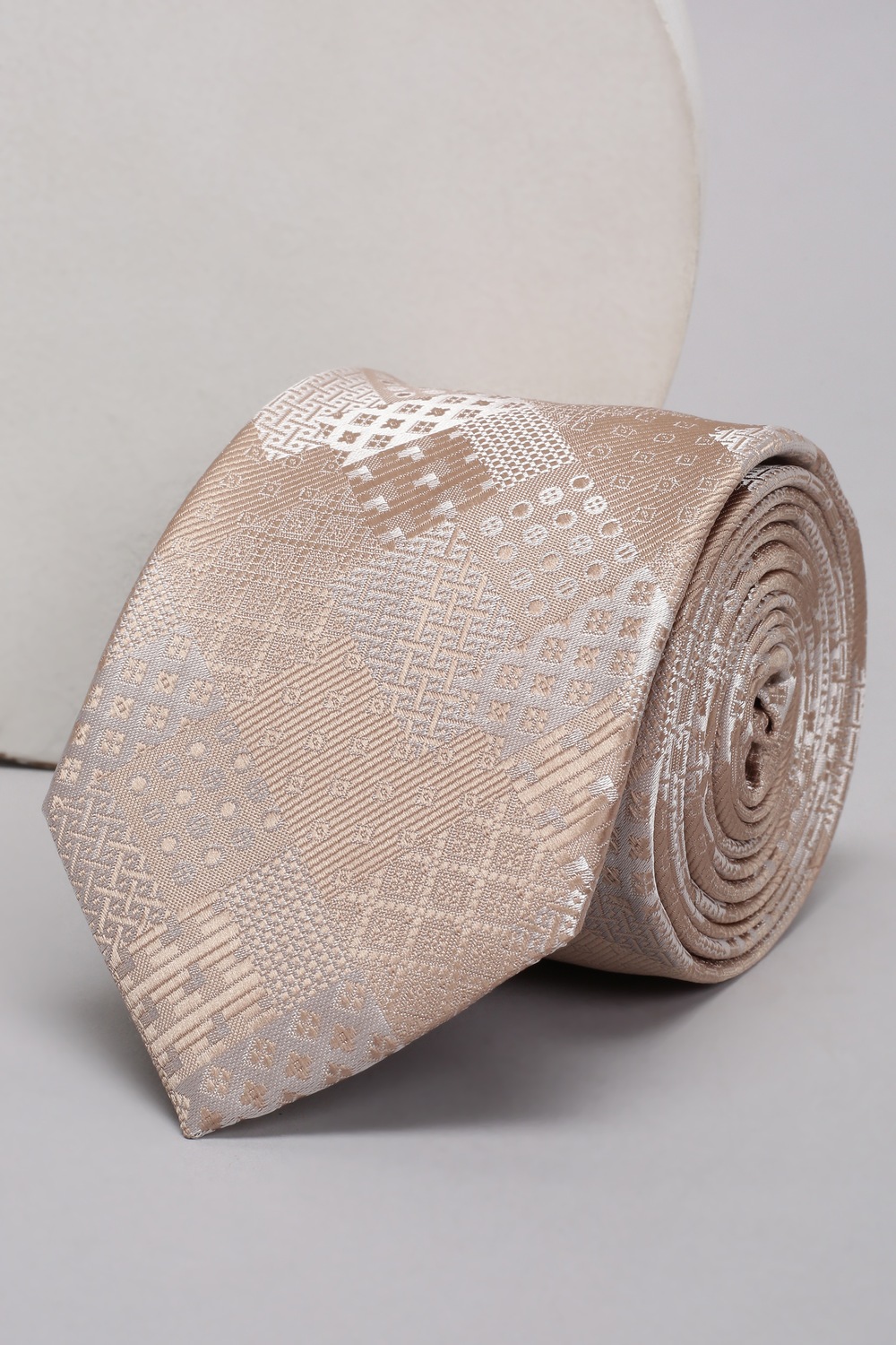 Men Beige Embroidered Tie-Beige