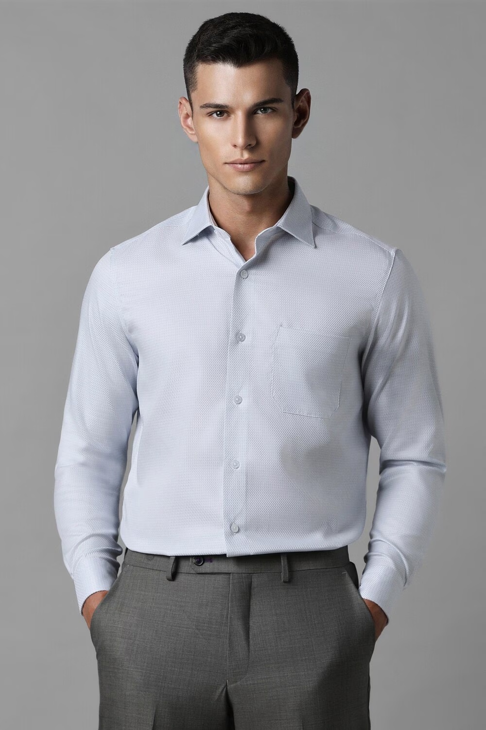 Men Blue Classic Fit Textured Full Sleeves Formal Shirt-Blue