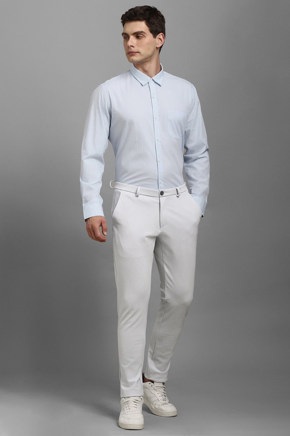 Men White Textured Flat Front Casual Trousers-White