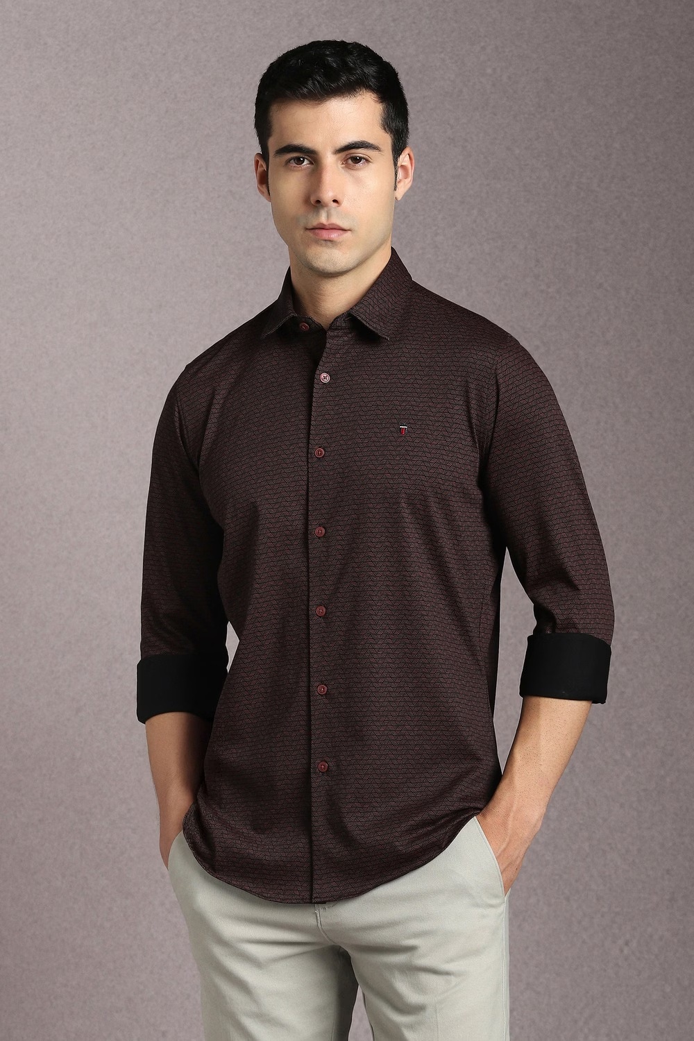 Men Maroon Print Full Sleeves Casual Shirt-Maroon