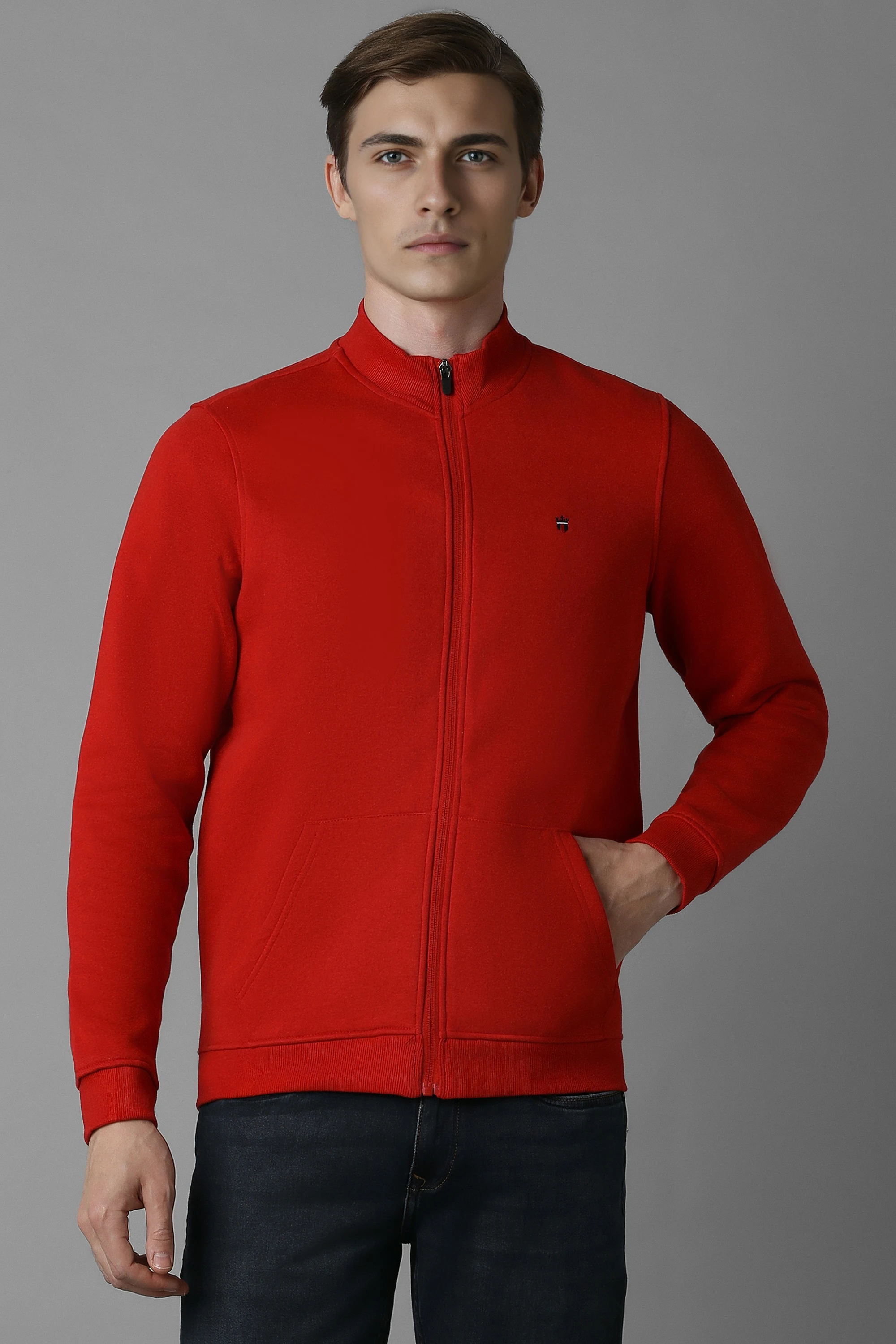 Men Casual Red Solid Sweatshirt-Red