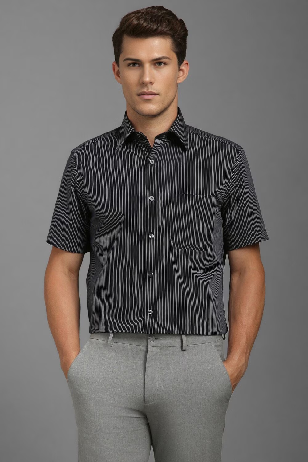 Men Black Classic Fit Stripe Half Sleeves Formal Shirt-Black 1 43689-men-black-classic-fit-stripe-half-sleeves-formal-shirt-black-1.jpg