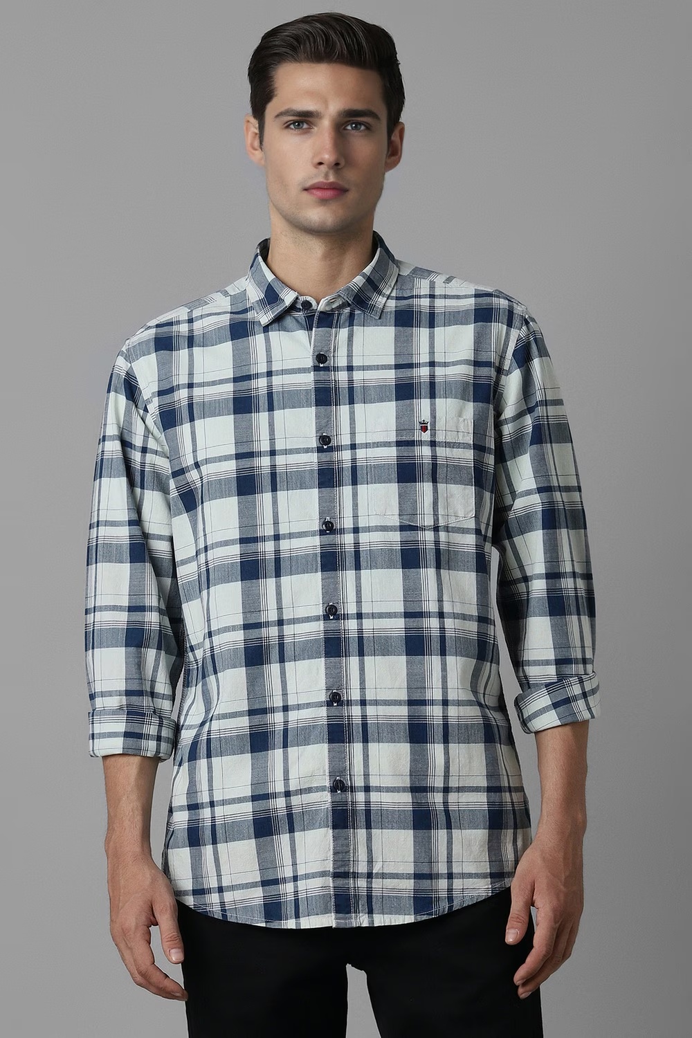 Men White Check Full Sleeves Casual Shirt-White