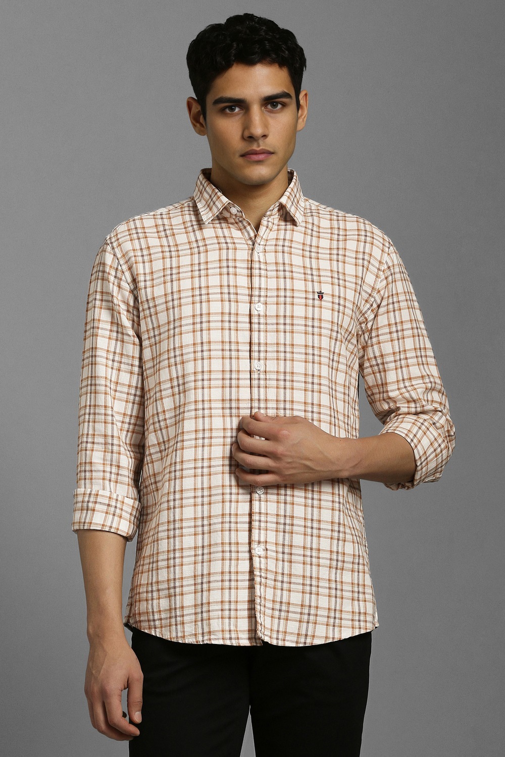Men Beige Check Full Sleeves Casual Shirt-Beige