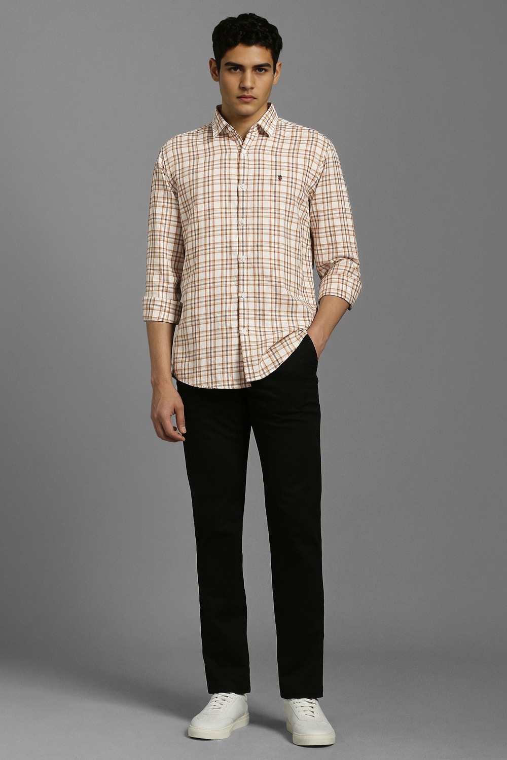 Men Beige Check Full Sleeves Casual Shirt-Beige