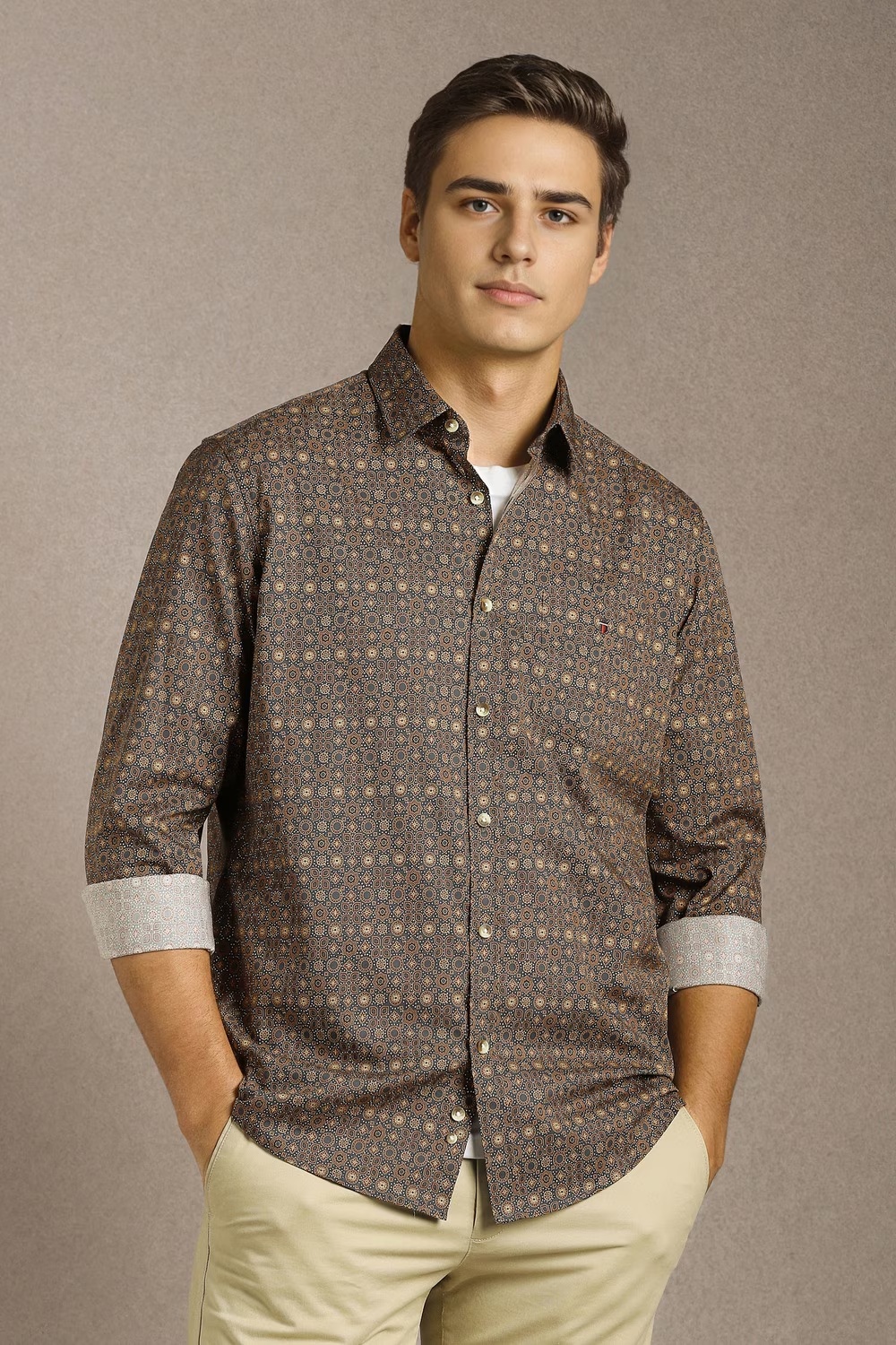 Men Grey Print Full Sleeves Casual Shirt-Grey
