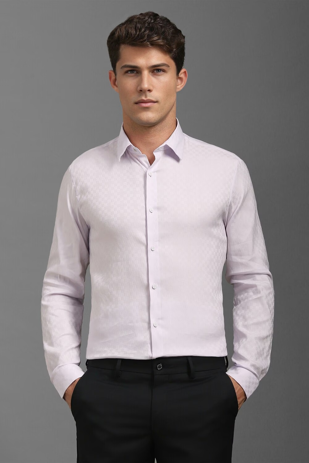 Men Lilac Super Slim Fit Textured Full Sleeves Casual Shirt-Lilac