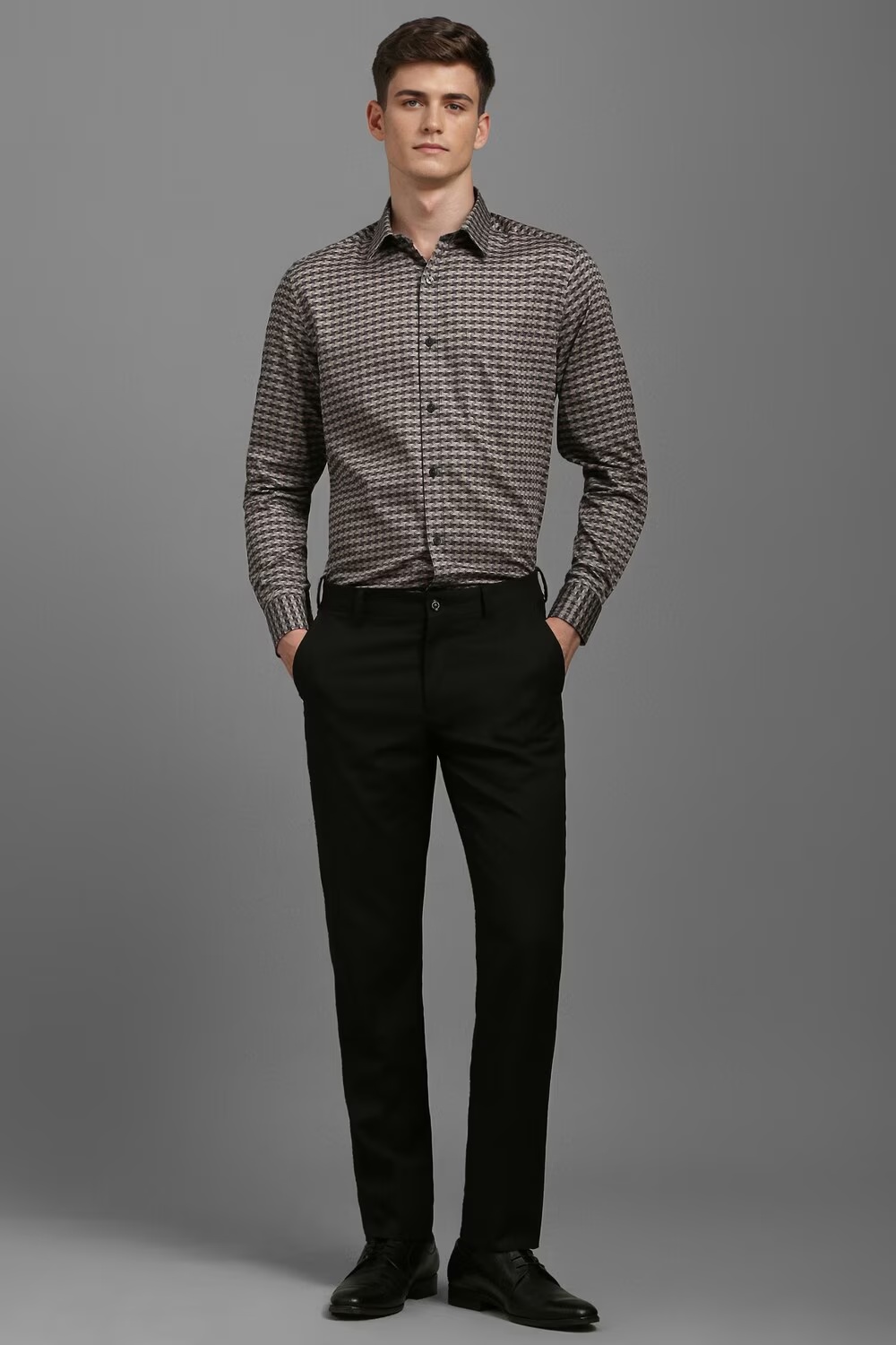 Men Beige Classic Fit Print Full Sleeves Formal Shirt-Beige