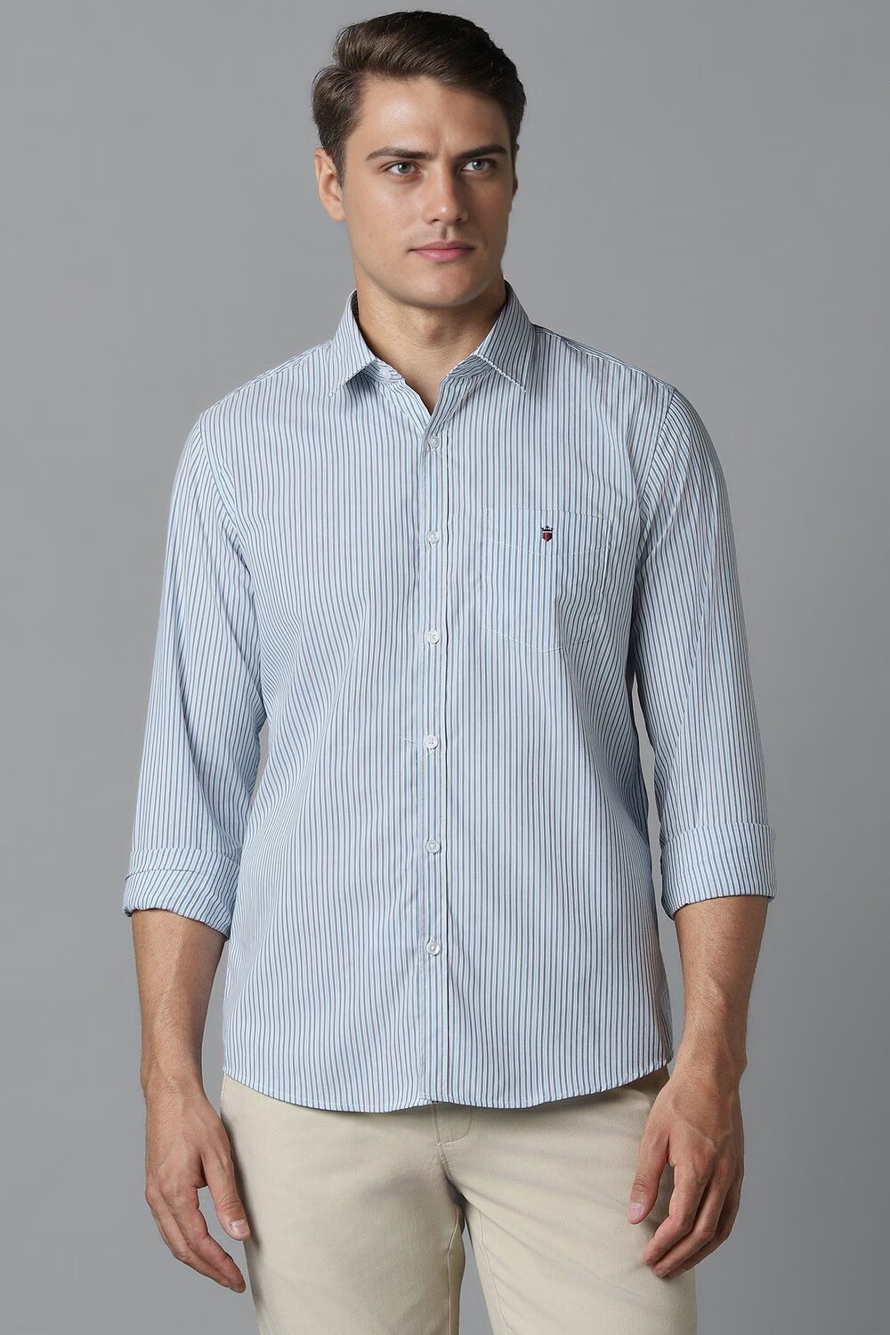 Men Blue Slim Fit Stripe Full Sleeves Casual Shirt-Blue