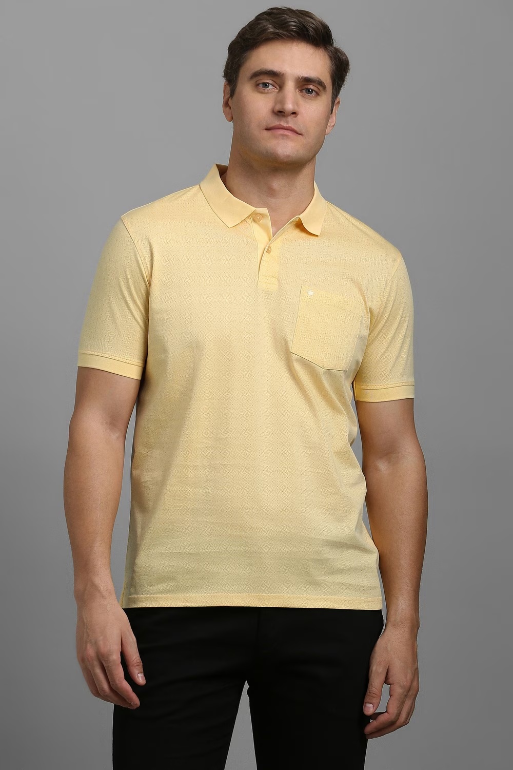 Men Yellow Print Polo Neck T-shirt-Yellow