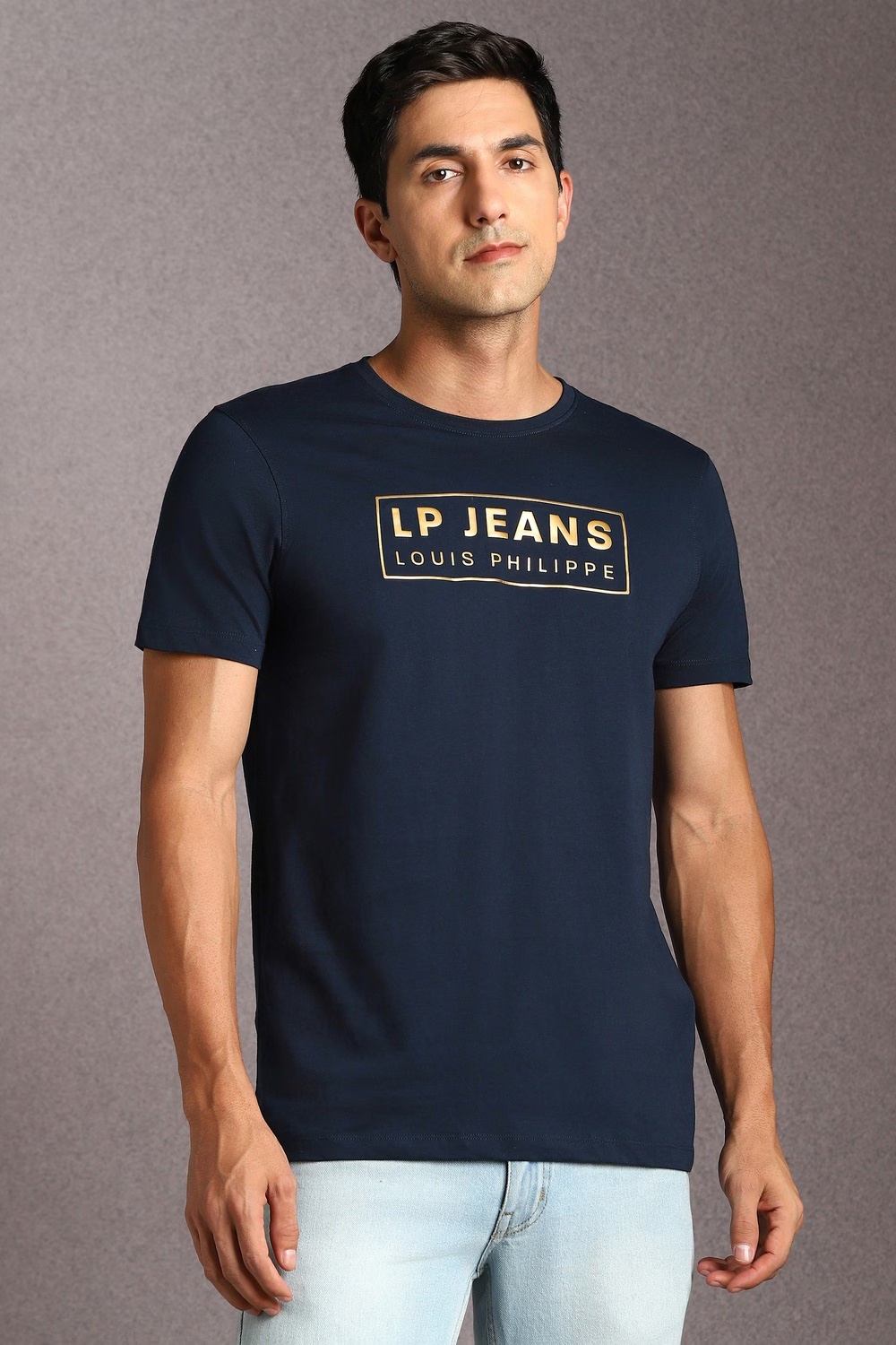 Men Navy Graphic Print Crew Neck T-shirt-Navy