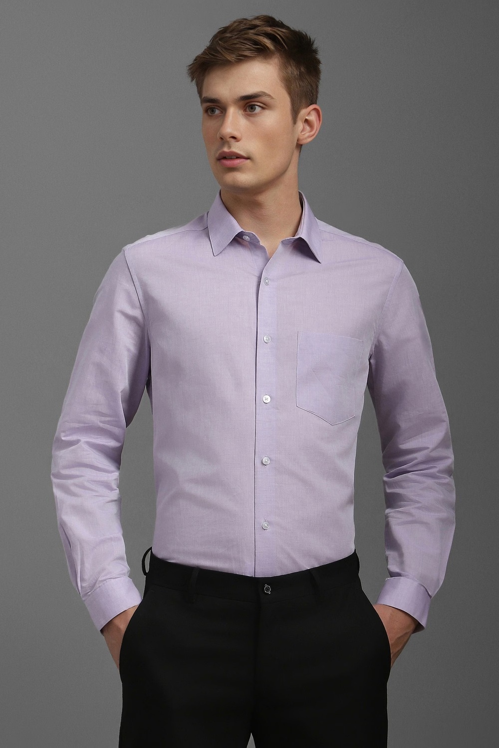 Men Lilac Classic Fit Textured Full Sleeves Formal Shirt-Lilac