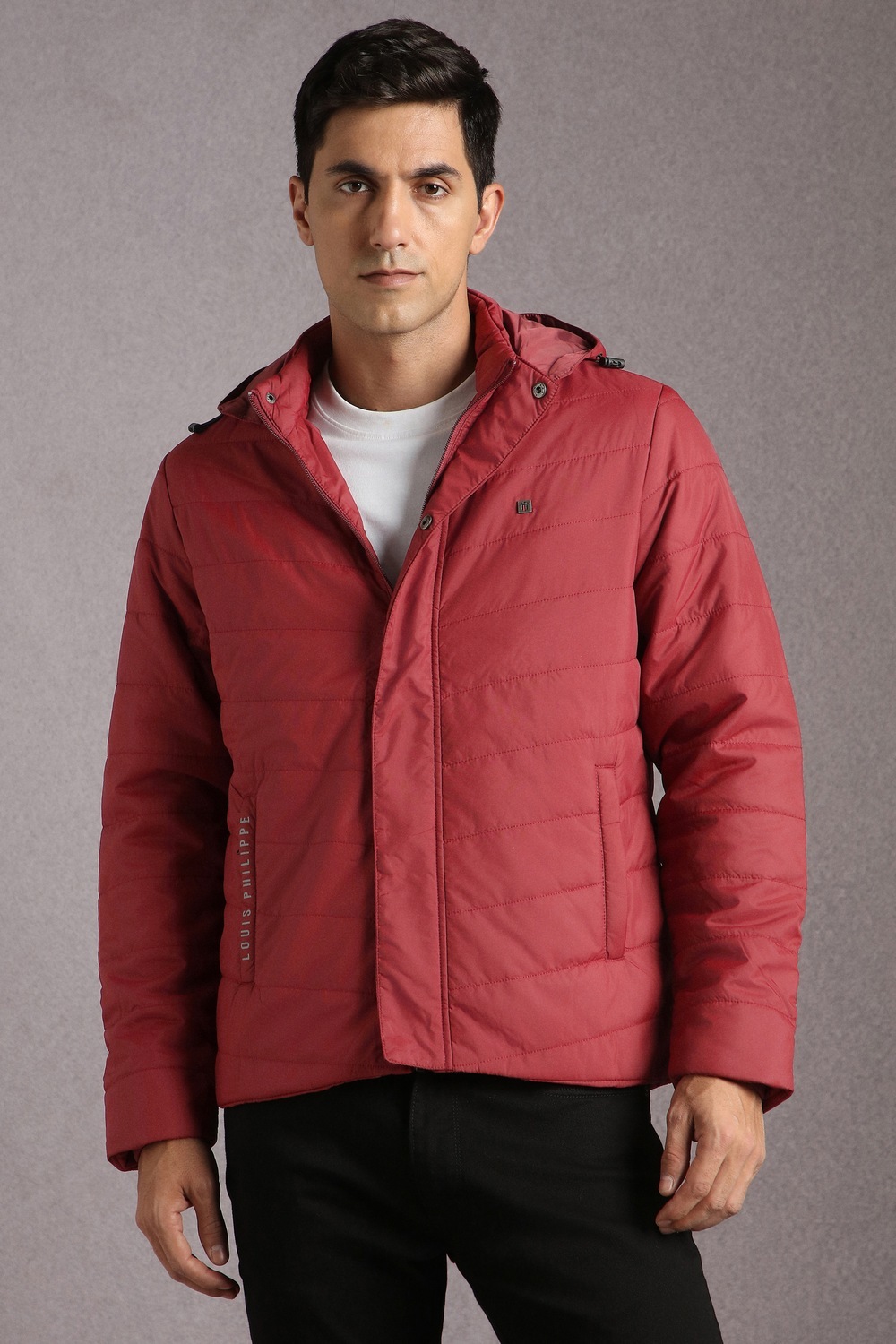 Men Casual Red Solid Jackets-Red